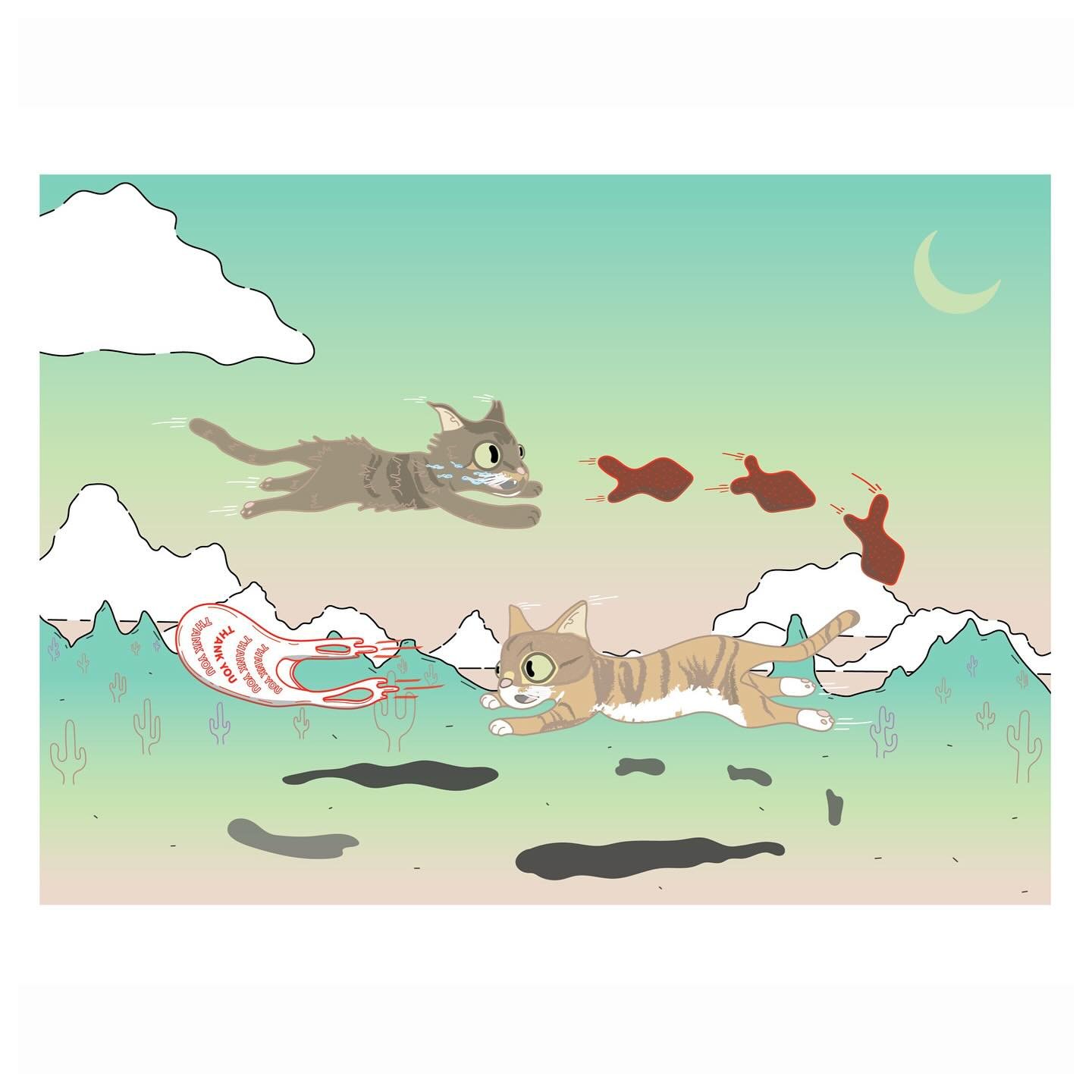 a custom illustration for @veronicurr capturing the essence of her two cats, Wes and Sassy.

Sassy loves playing with bags and hiding in them (very proud of drawing the iconic Thank You bag). Wes loves those catfishy treats.

if YOU want a custom ill