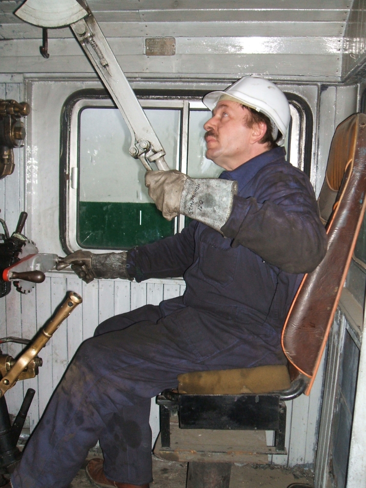 CSR's Shaun McMahon at the throttle of RFIRT 2-10-2 locomotive number 107 during an inspection in 2006.