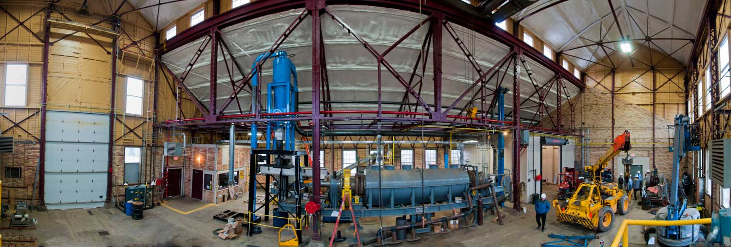 Big reactor - this November 2015 photograph shows the biofuel reactor currently being commissioned by the Natural Resources Research Institute at its Coleraine Minerals Research Laboratory. Fun fact - the building housing the reactor was built in 1911 as a locomotive backshop for the Oliver Iron Mining Company.