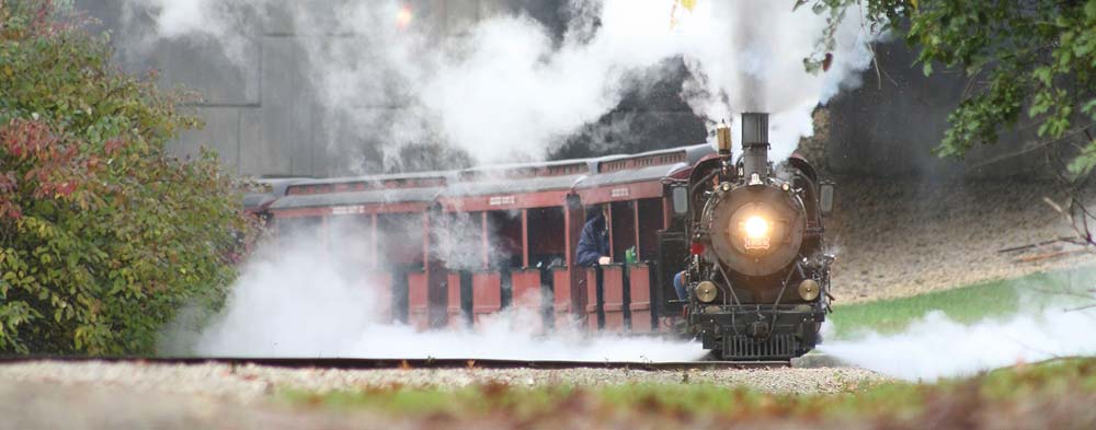 Milwaukee County Zoo train locomotive No. 1924 hauls its train up the ~3% shop spur track burning 100% torrefied biomass. This image shows the exhaust at its approximate darkest during the testing in October.