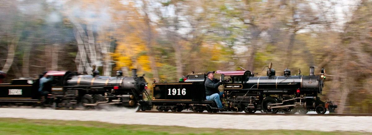 Milwaukee County Zoo train on a trial - the first locomotive is burning 100% torrefied biomass, and the trailing locomotive is burning a 50/50 blend of torrefied biomass and coal.