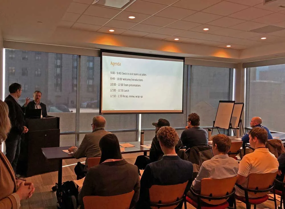 During the project kickoff, Joost Allard and Pete Reynolds of LearnDeep addressed the crowd of 85 high school students and 10 industry reviewers.
