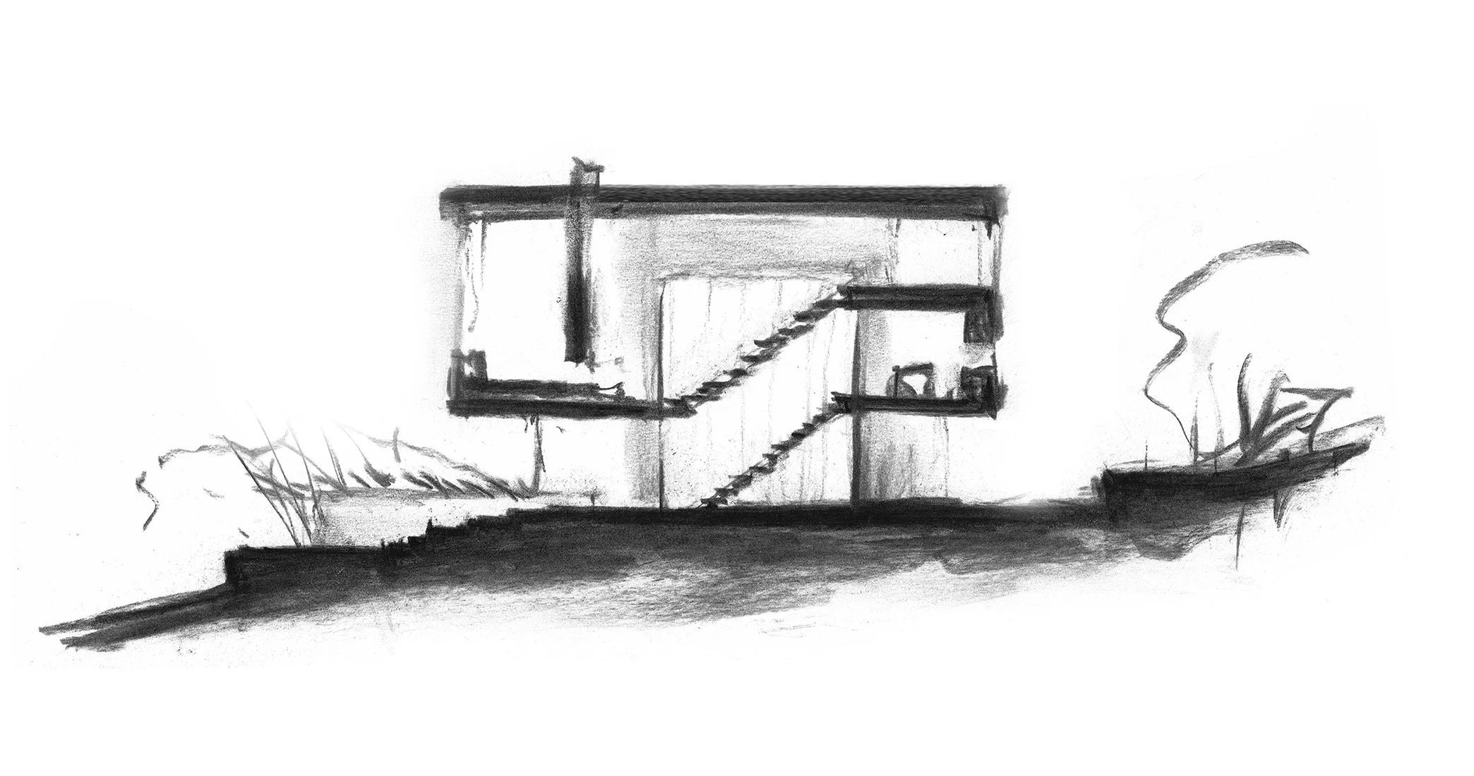 architectural charcoal section sketch