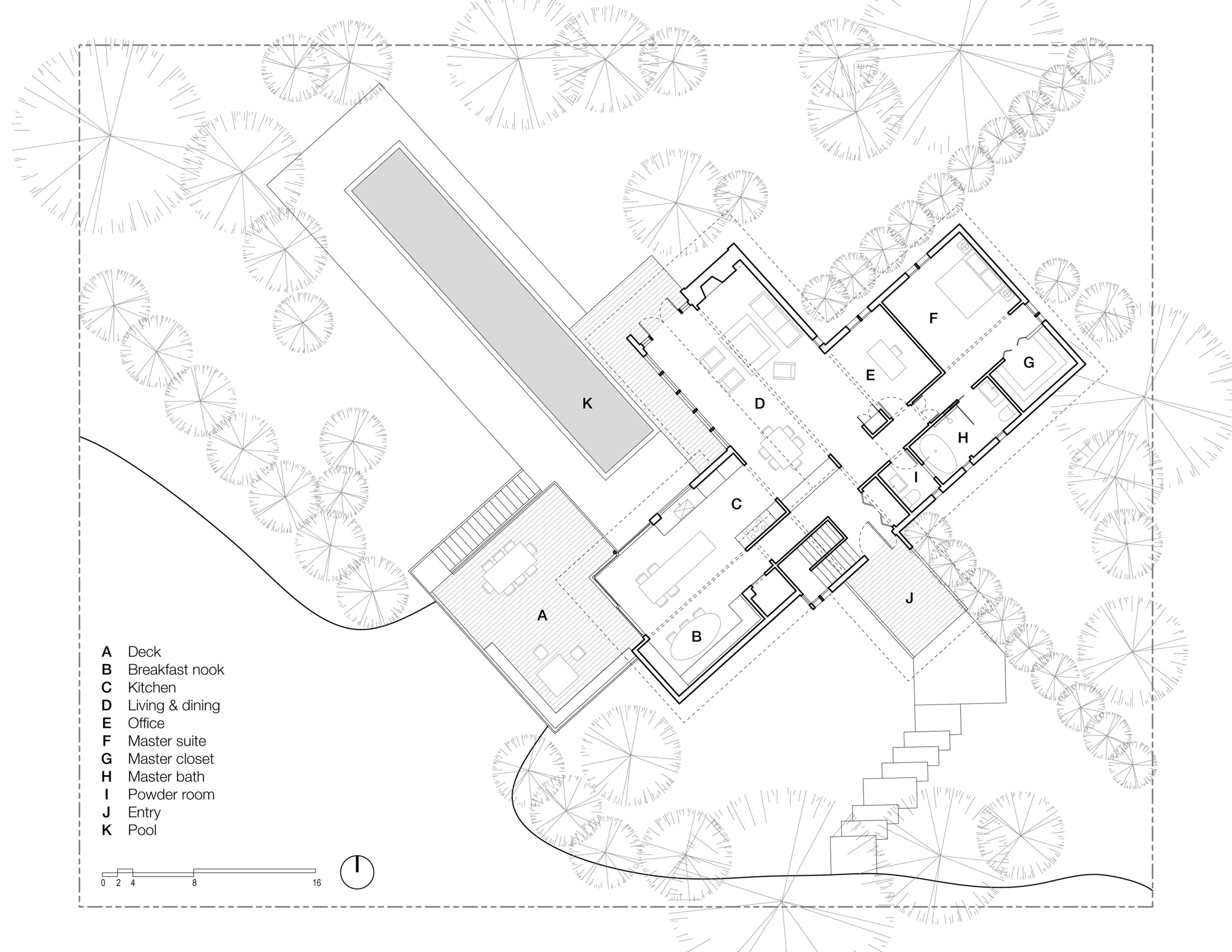 The property Master Plan includes landscape design, architectural reconfiguration of upper and lower floors, and a pool terrace and outdoor patio.