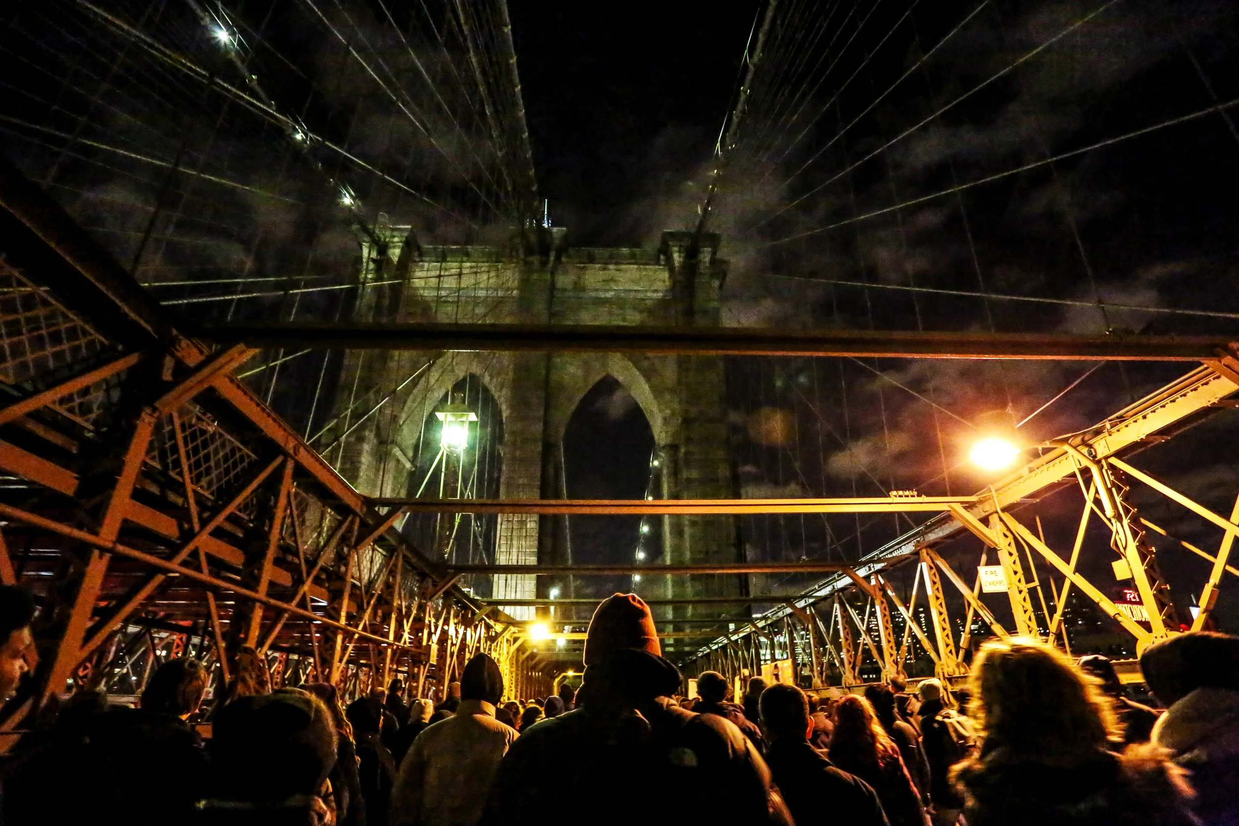 Millions March participants crossing over the Brooklyn Bridge, New York City, December 13, 2014.