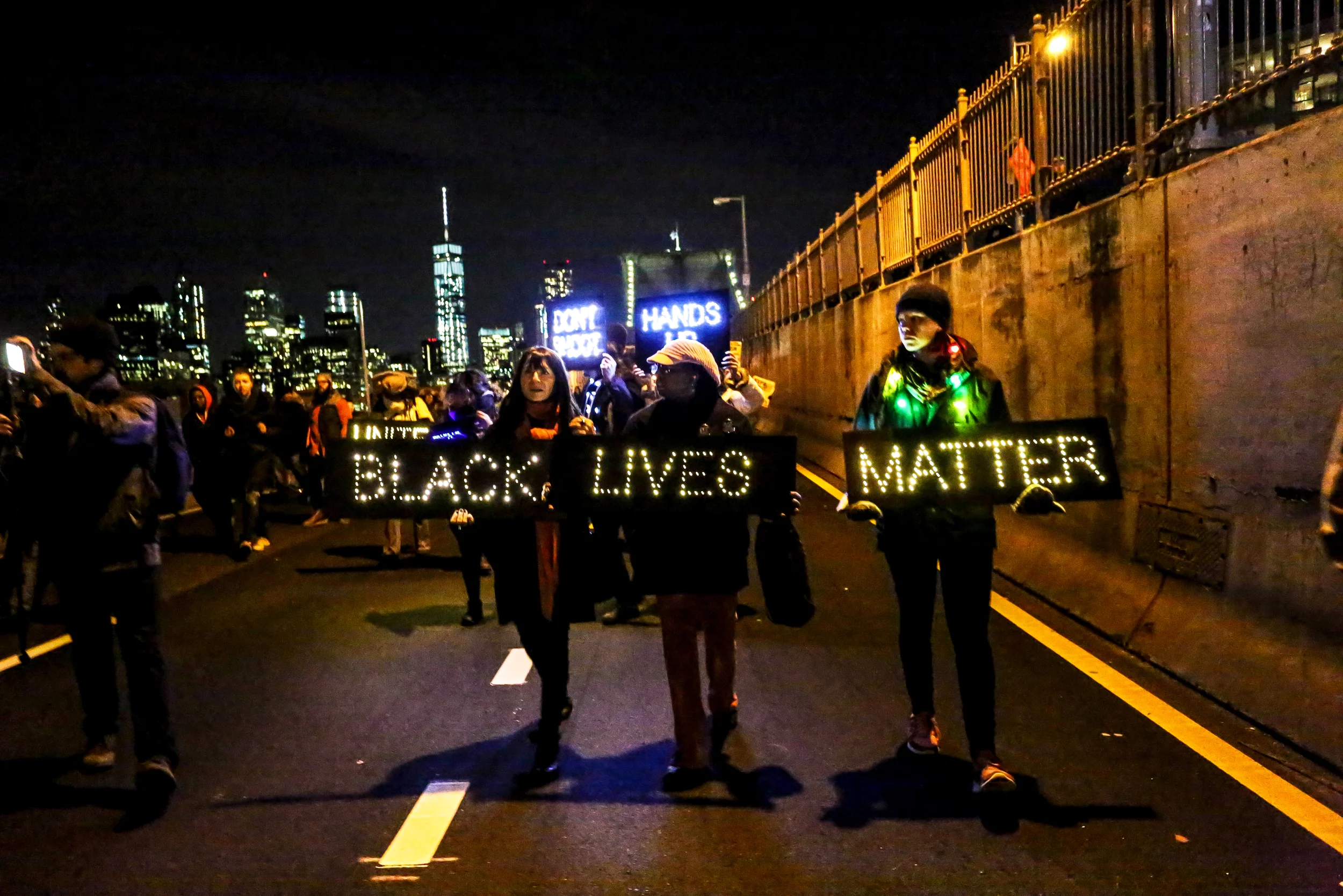 Millions March participants crossing over the Brooklyn Bridge, New York City, December 13, 2014.