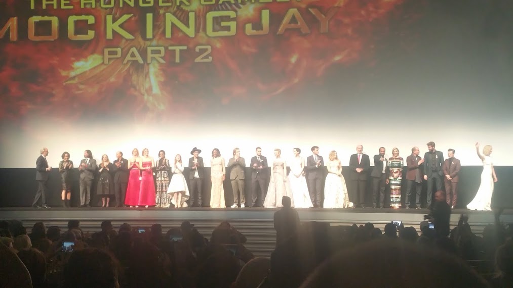 Everyone on stage, Jennifer Lawrence all the way to the right in such a pretty dress. 