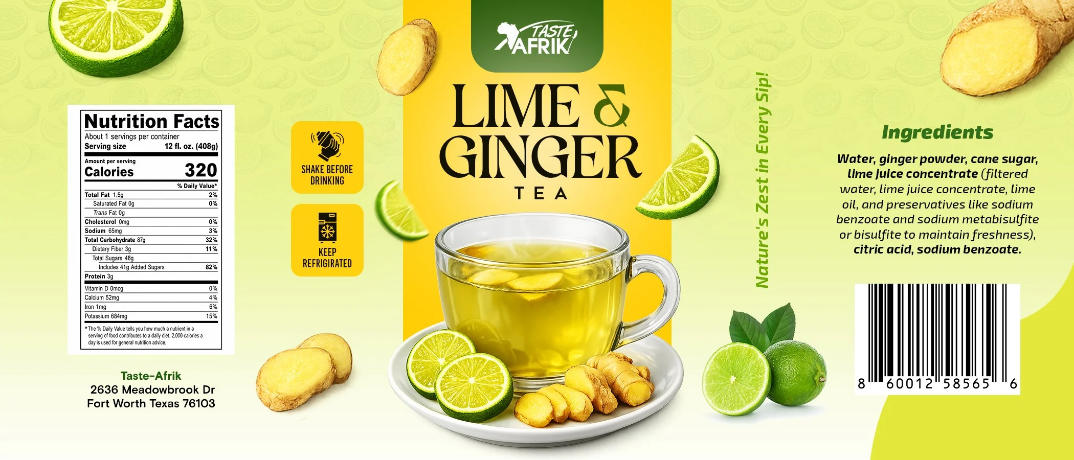 6 Pack Lime Ginger Tea - 12oz