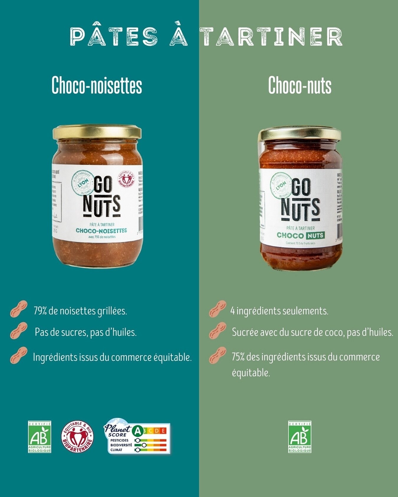 😋&nbsp;Zoom sur nos 2 p&acirc;tes &agrave; tartiner &agrave; la noisettes 😋
.
Nous mettons un point d&rsquo;honneur &agrave; vous proposer des produits de qualit&eacute; sup&eacute;rieure sans aucuns ingr&eacute;dients superflus. 👊
.
Nos p&acirc;t