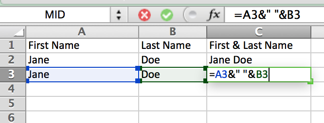Easily combine content of two cells using the &amp; in Excel.