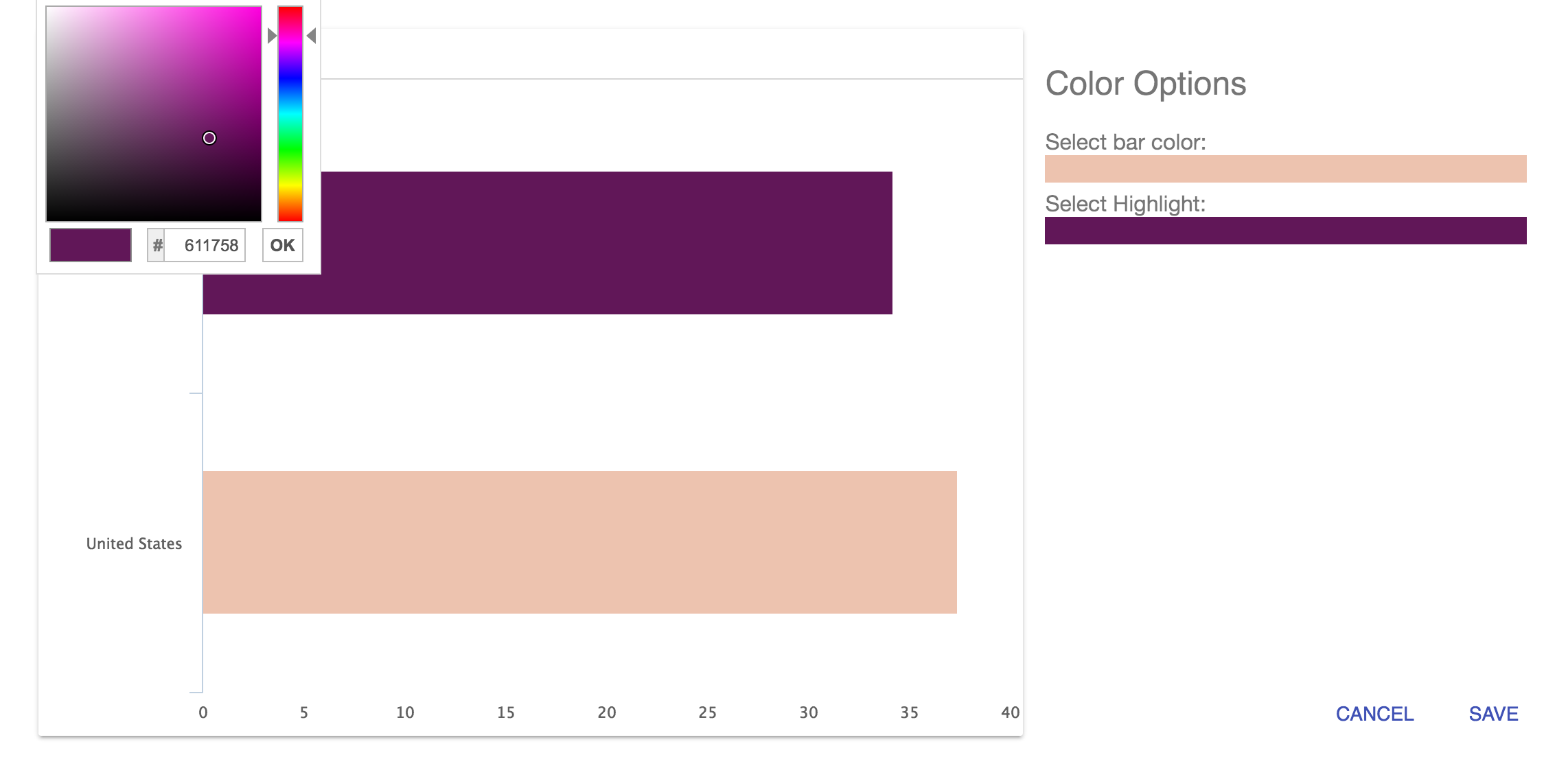The "Highlight" option is found in the Options menu, in "Choose Colors." Note that highlights are not available for all types of charts. 