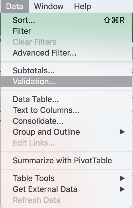 Go to Data &gt; Validation.