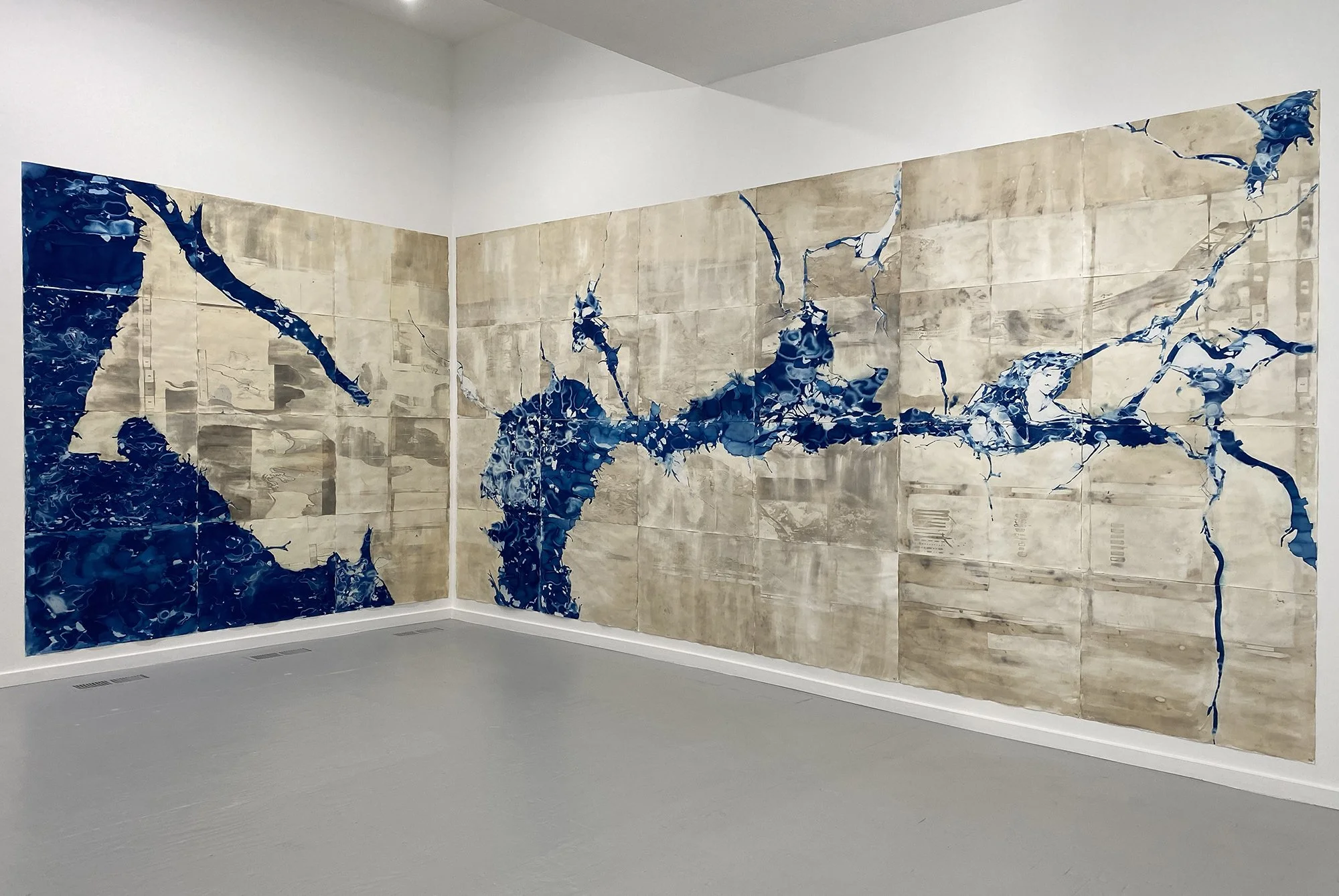  ANSLEY WEST RIVERS  North Bay Map (Bodega Bay to San Joaquin River)  from  Seven Rivers(s),  2020  Cyanotype and palladium print on watercolor paper 88 x 265.5 in Edition varée of 3 +2AP   INQUIRE  
