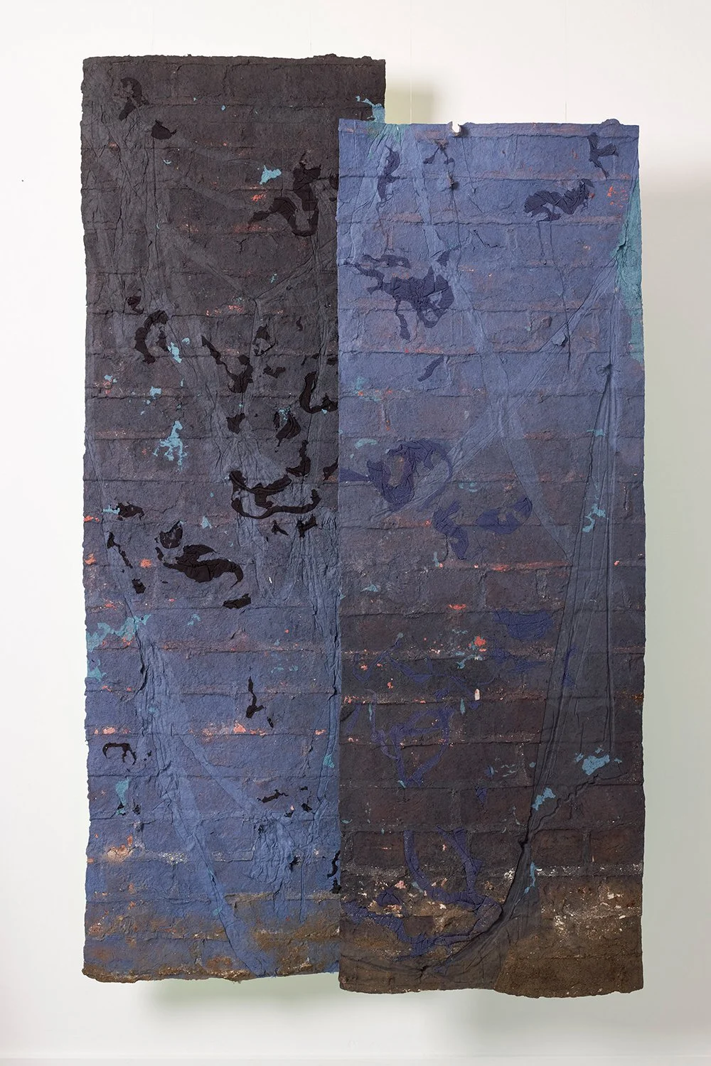  JULIA GOODMAN  Two (Promise),  2021  Pulped discarded bedsheets, with bedsheet and t-shirt inclusion, dirt &amp; brick residue, unique 70 x 44 x 5 in   INQUIRE  