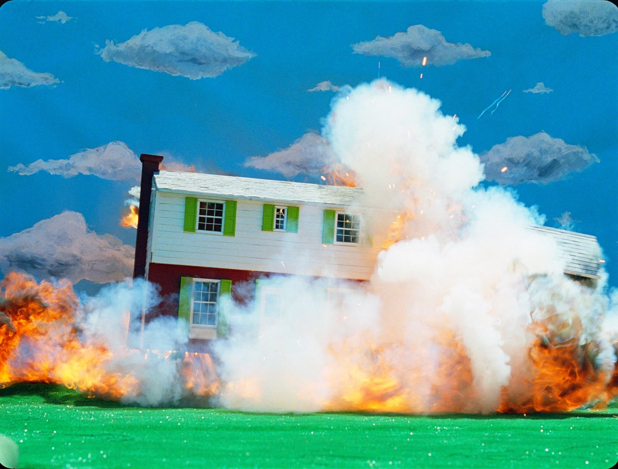  JONA FRANK  Exploding House   Archival Pigment Print with UV Matte Lamination 30 x 40 in   Edition of 3  Additional Available Sizes: 20 x 24 in, Edition of 5 40 x 50 in, Edition of 2   INQUIRE  