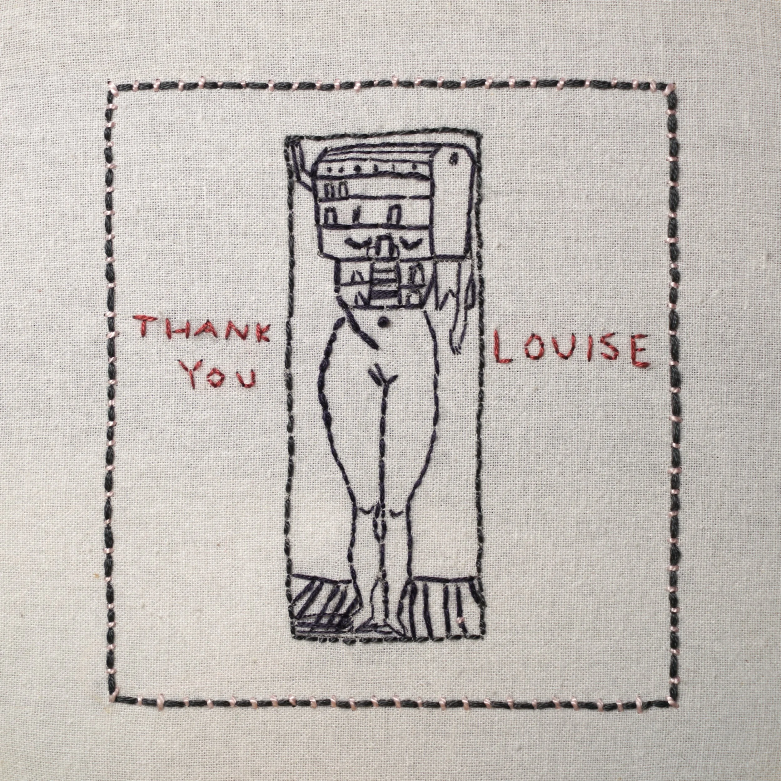  JONA FRANK Stitching No. 24: Louise B., 2019 Embroidery floss stitched on dish towel, unique 4 x 4 in, framed 9 x 9 in   INQUIRE  