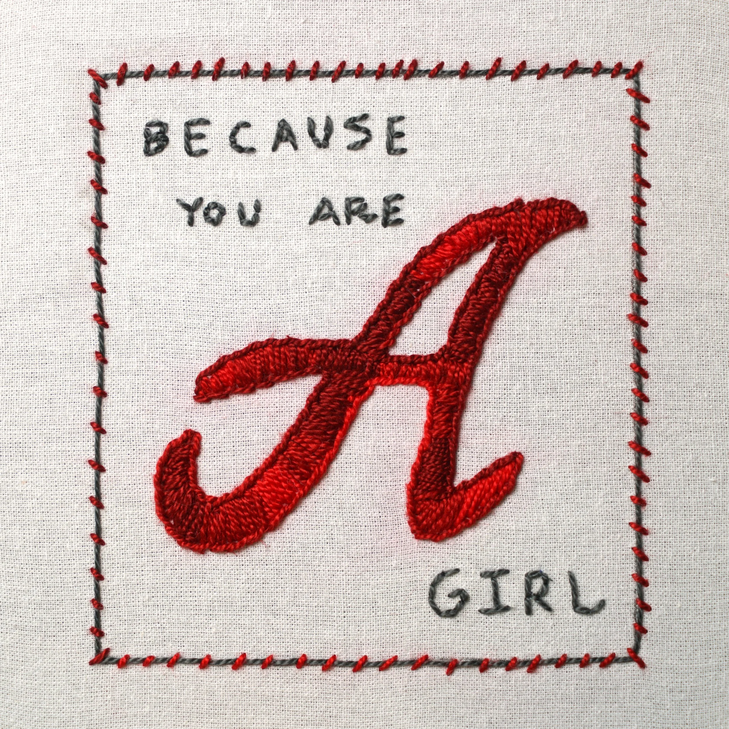  JONA FRANK Stitching No. 22: A., 2019 Embroidery floss stitched on dish towel, unique 4 x 4 in, framed 9 x 9 in   INQUIRE  
