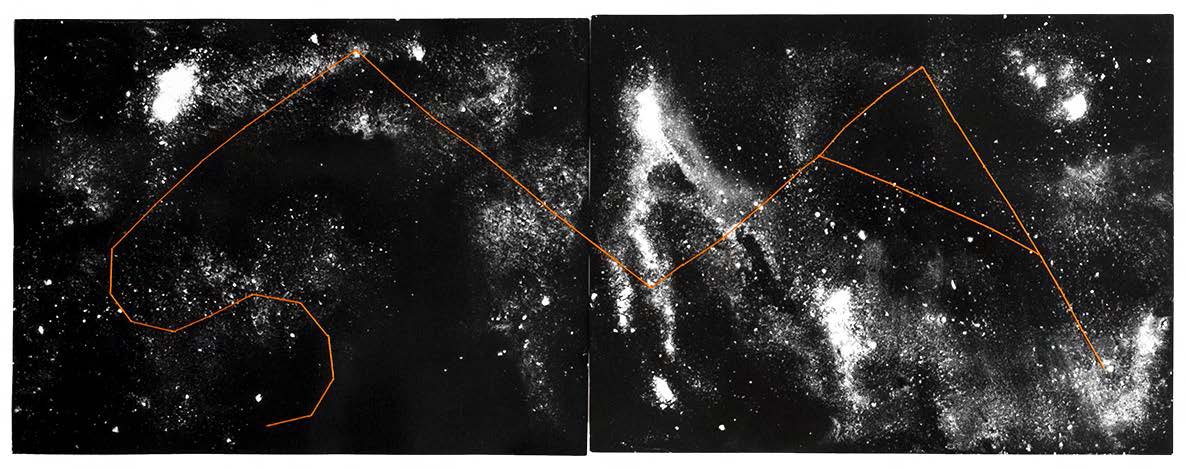  GIORGIA VALLI 11 F. Constellation_Diptych_orange2, 2018 Unique Photograms. Gelatin Silver Prints. Hand-sewn. 9 x 24 in   INQUIRE  