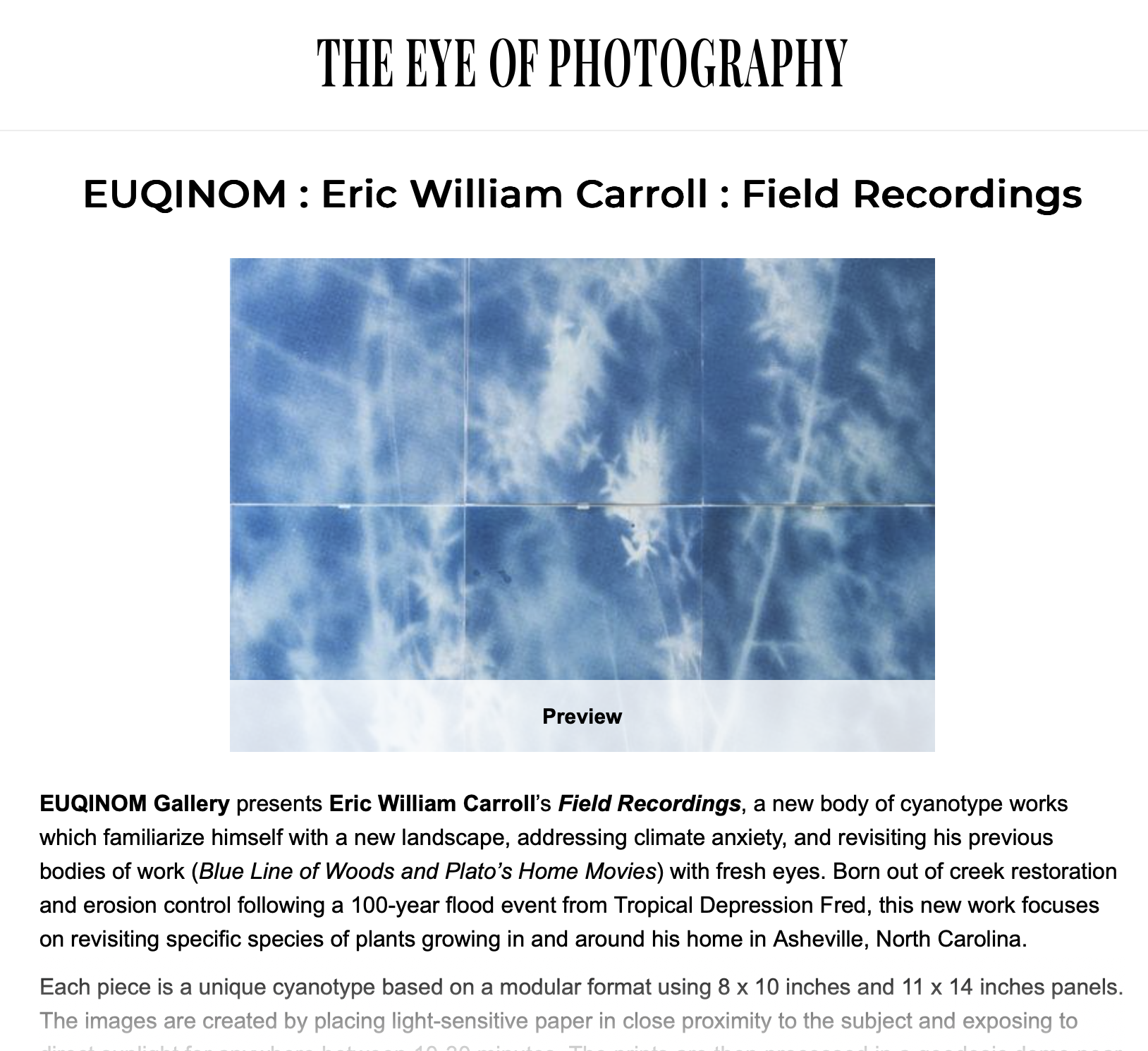 PRESS The Eye of Photography Magazine EUQINOM : Eric William Carroll :  Field Recordings  2022   loeildelaphotographie.com  