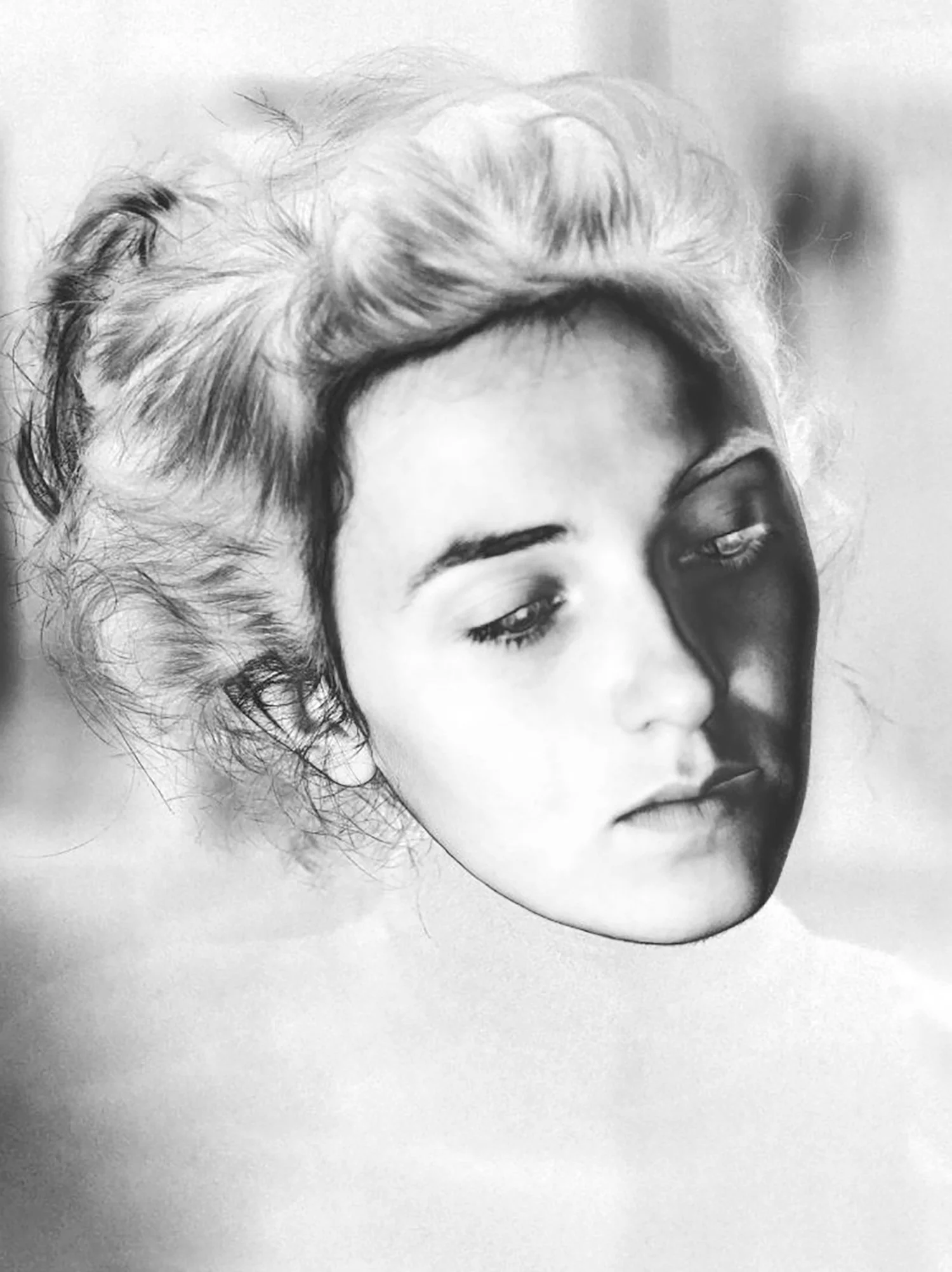  MONA KUHN  Portrait Revealed,  2022 Solarized gelatin silver print 20 x 15 in (50.8 x 38.1 cm) Framed 24 x 19 in Variation of 12   INQUIRE  