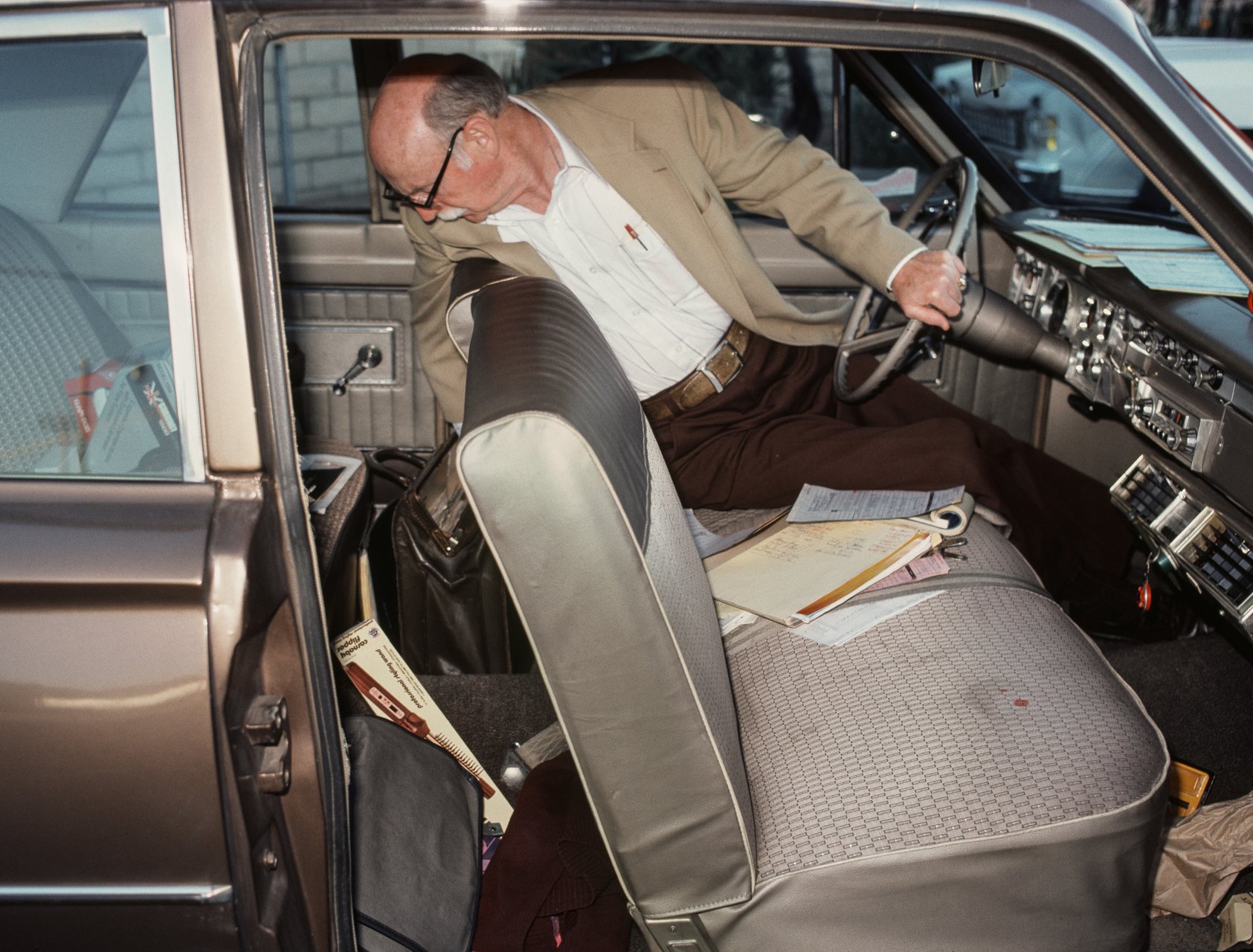  JANET DELANEY  Car as Office,  1980 Archival Pigment Print, 2026 13 x 19.5 in (33.02 x 49.53 cm), edition of 5 +2AP 28 x 42 in (71.12 x 106.68 cm), edition of 2 + 1AP   INQUIRE  