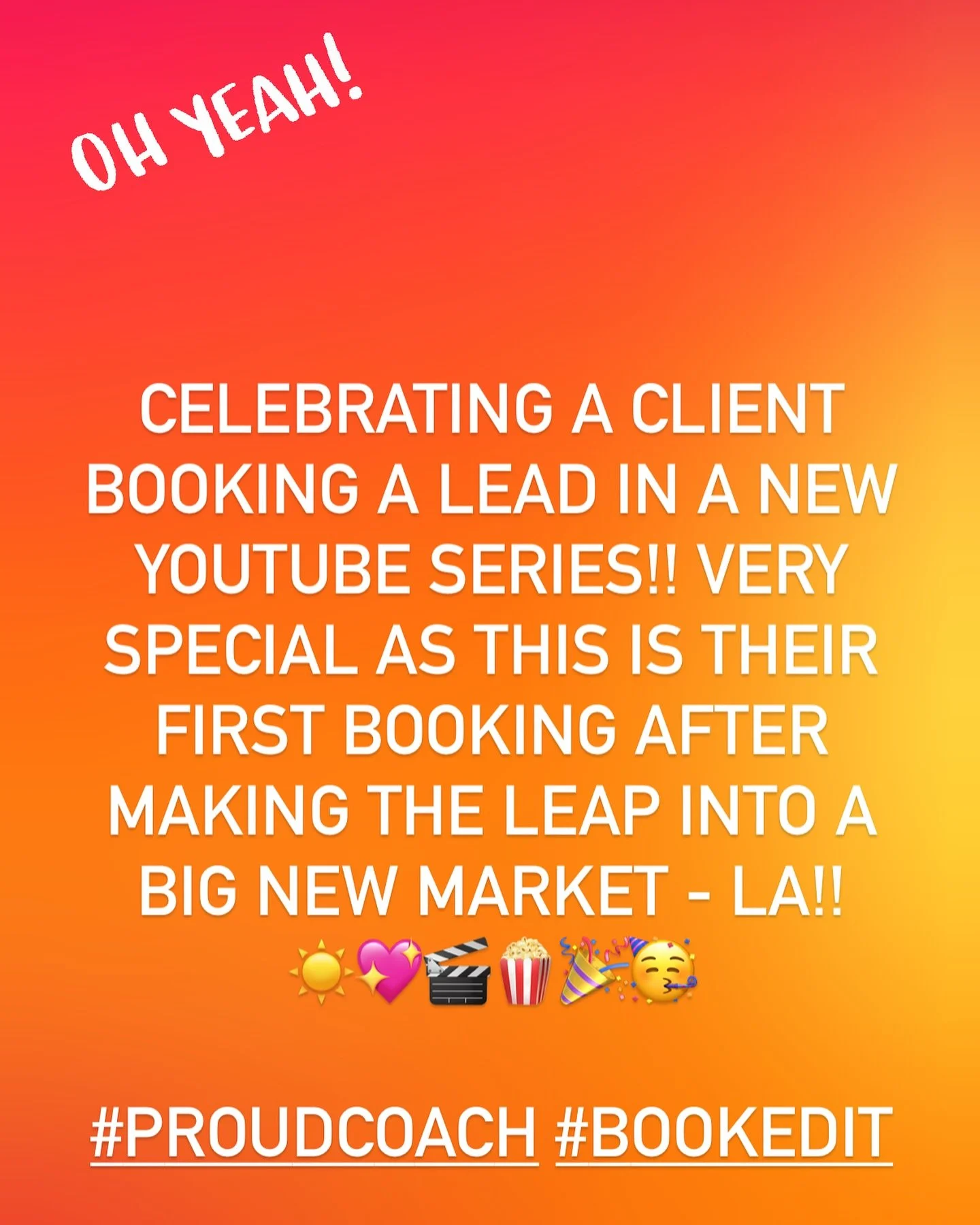 Soooo thrilled for this amazing client!! We worked on their initial self tape, they slayed it in the callback, and now they&rsquo;re #bookedandbusy 🥰💖💛🧡🚀