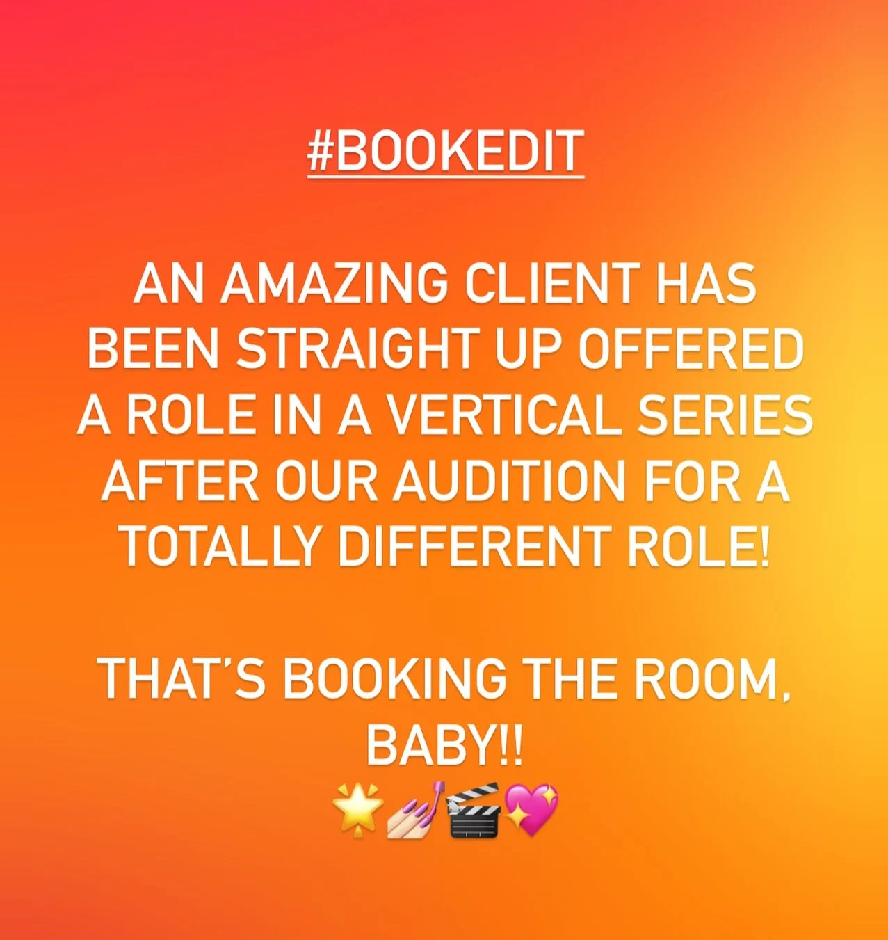 So proud of this wonderful client booking rooms AND booking work!!! #selftape #verticalseries 💖🎬🙌🎉🥳