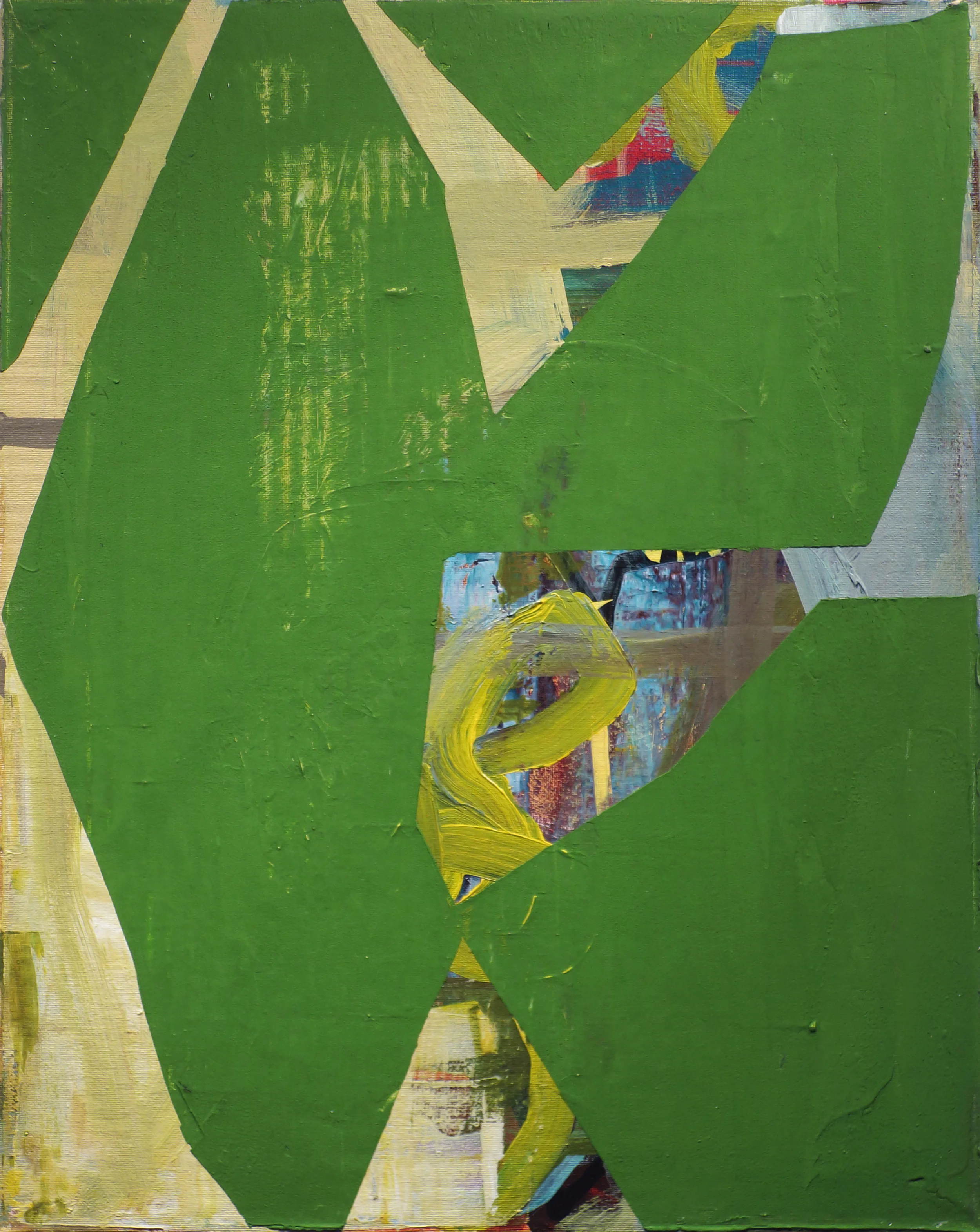 <i>skissor</i></br> 2015, acrylic & gypsum compound on canvas mounted to board </br>20" x 16"</br>(available)