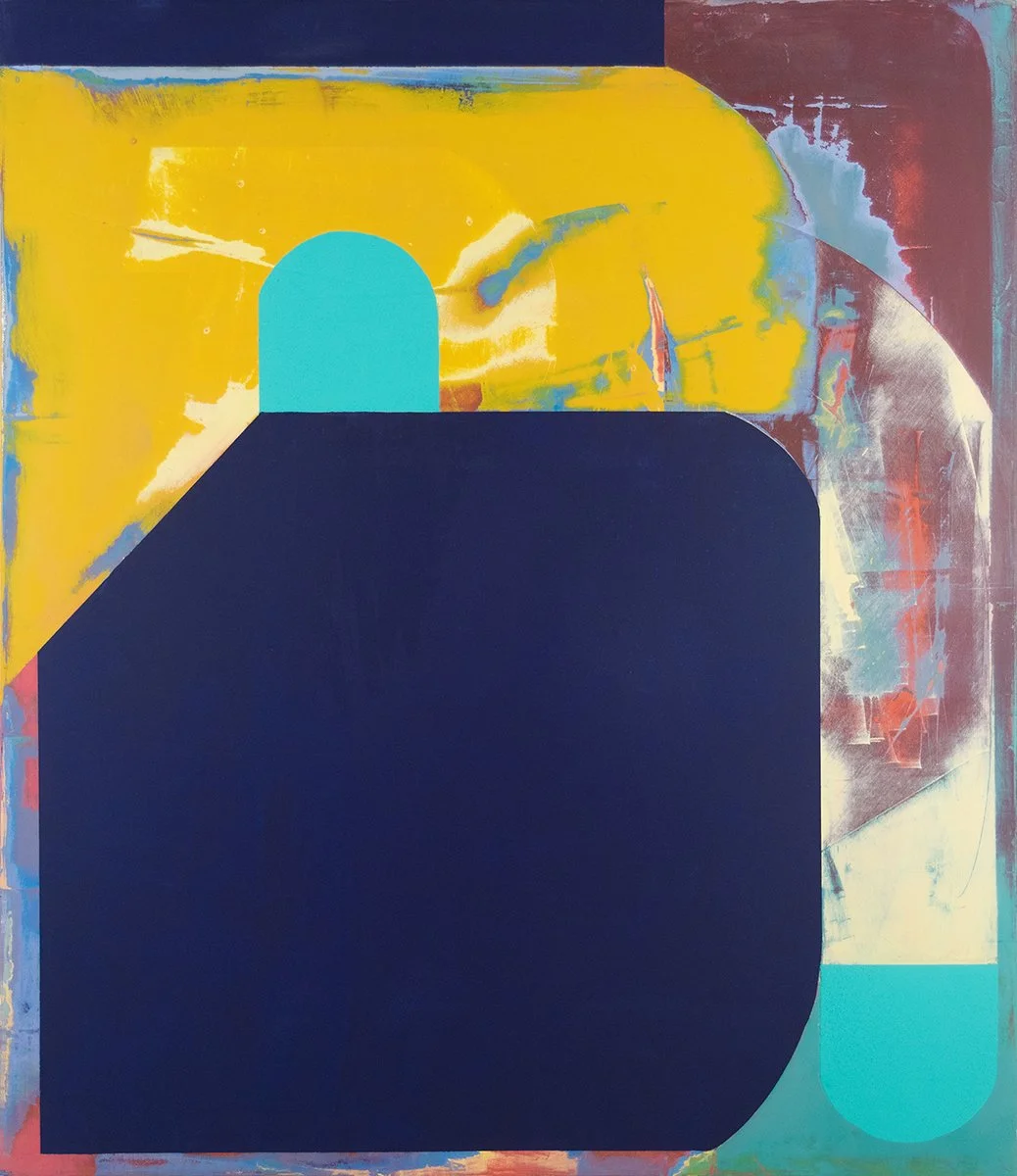 outpost -- 2023, acrylic, gypsum compound & spray paint on canvas. 28" x 24"