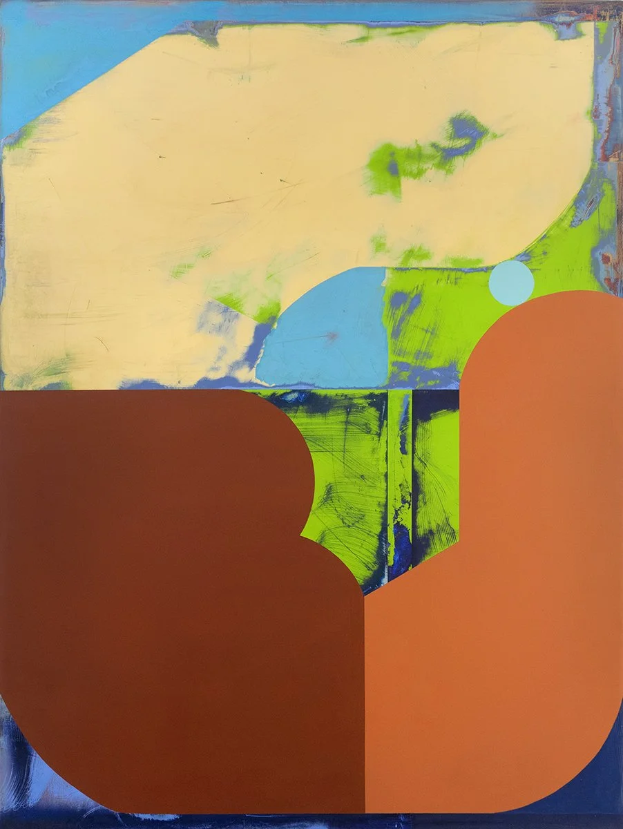 soma-- 2025, acrylic, gypsum compound & spray paint on canvas. 40" x 30" (available via Kathryn Markel Fine Arts, NYC)