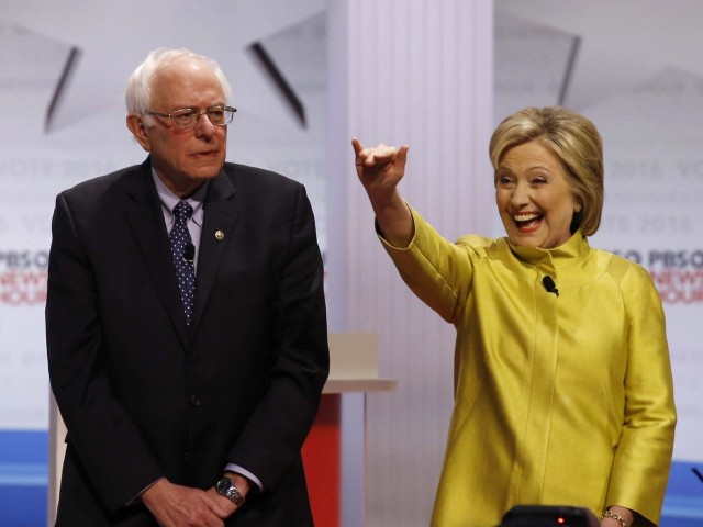 Sanders and Clinton at PBS Debate; Photo: Morry Gash/AP