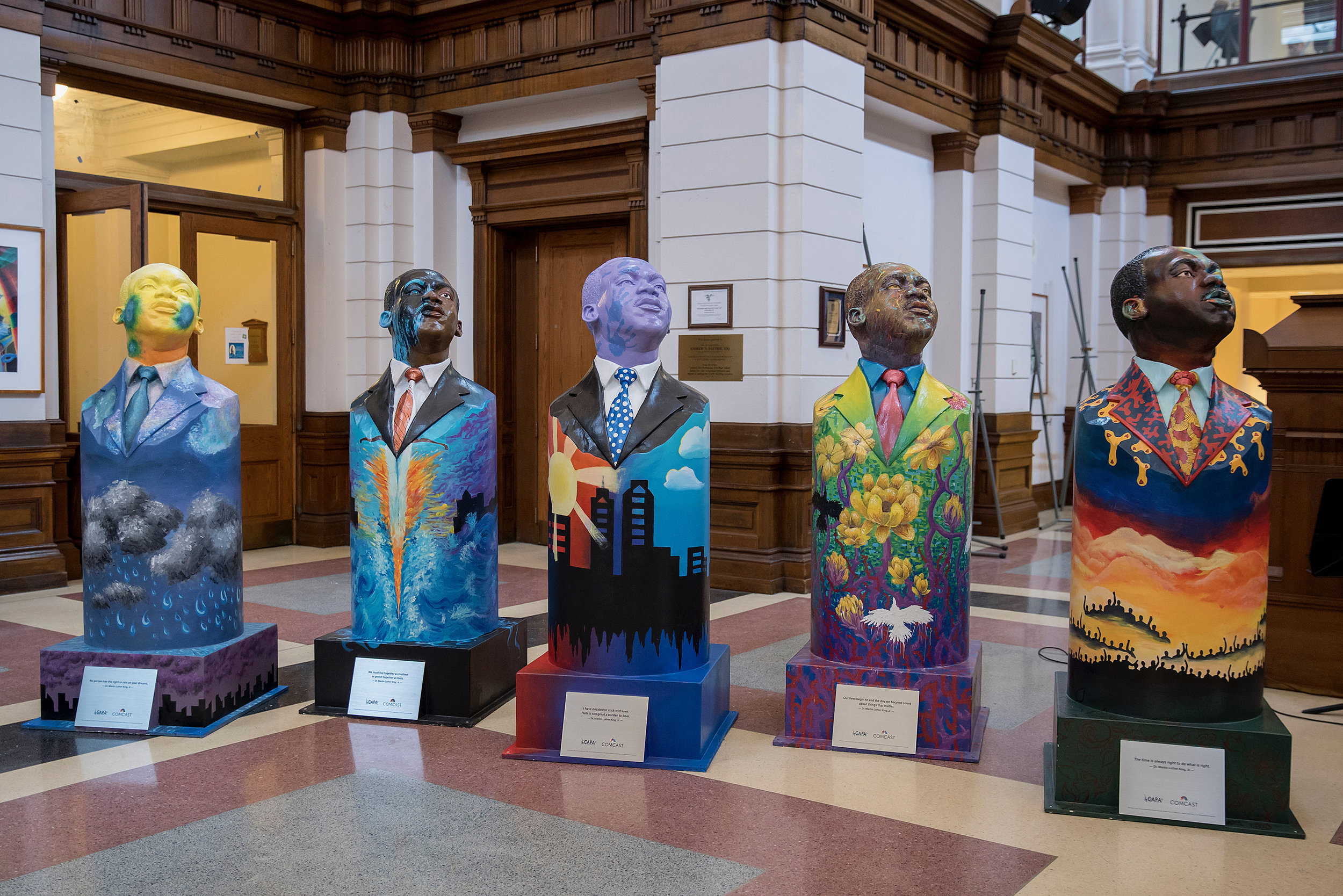 Sculptures painted by students at the Philadelphia High School for Creative and Performing Arts