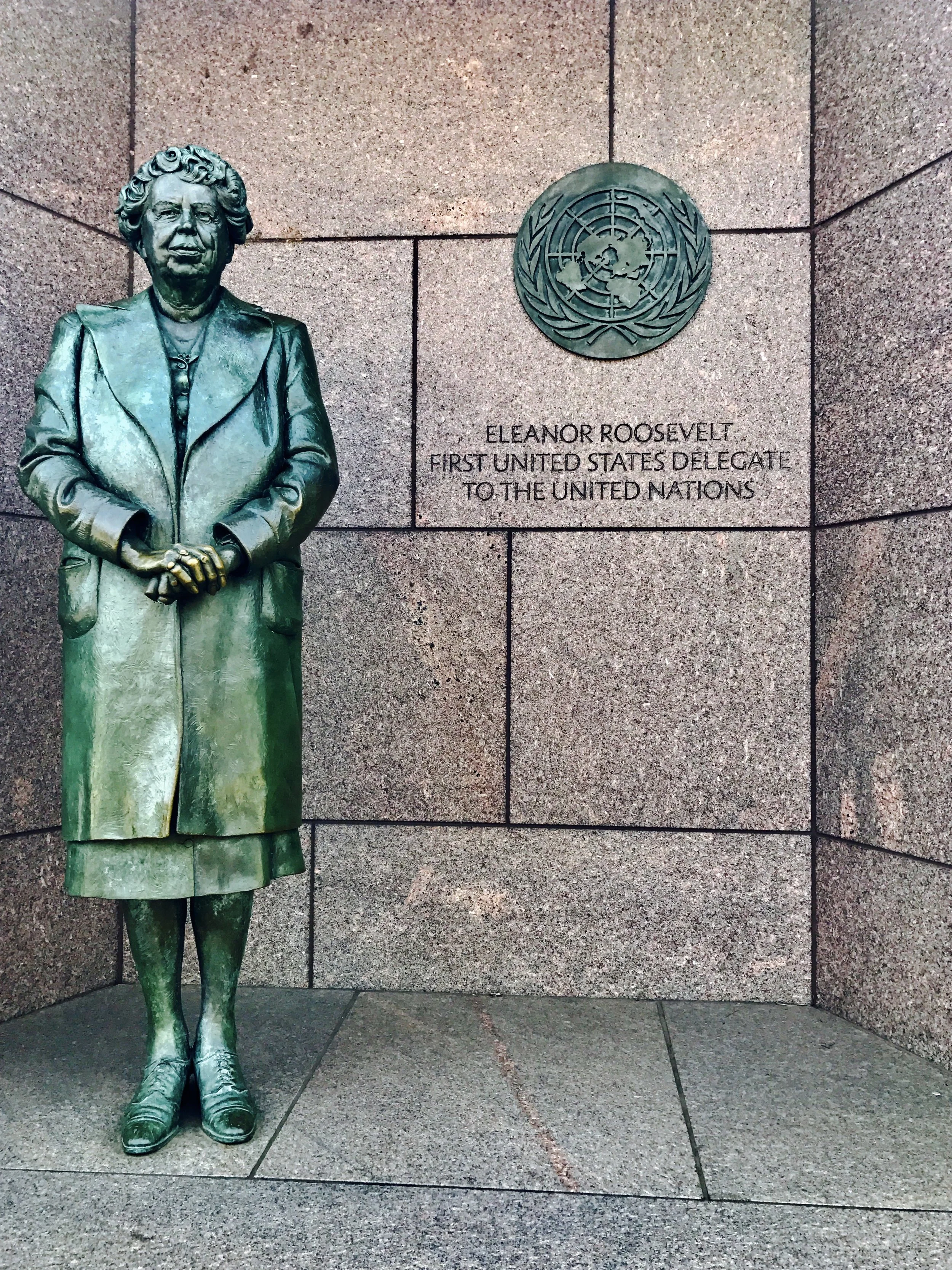 Eleanor Roosevelt's statue at the Franklin Delano Roosevelt Memorial. 