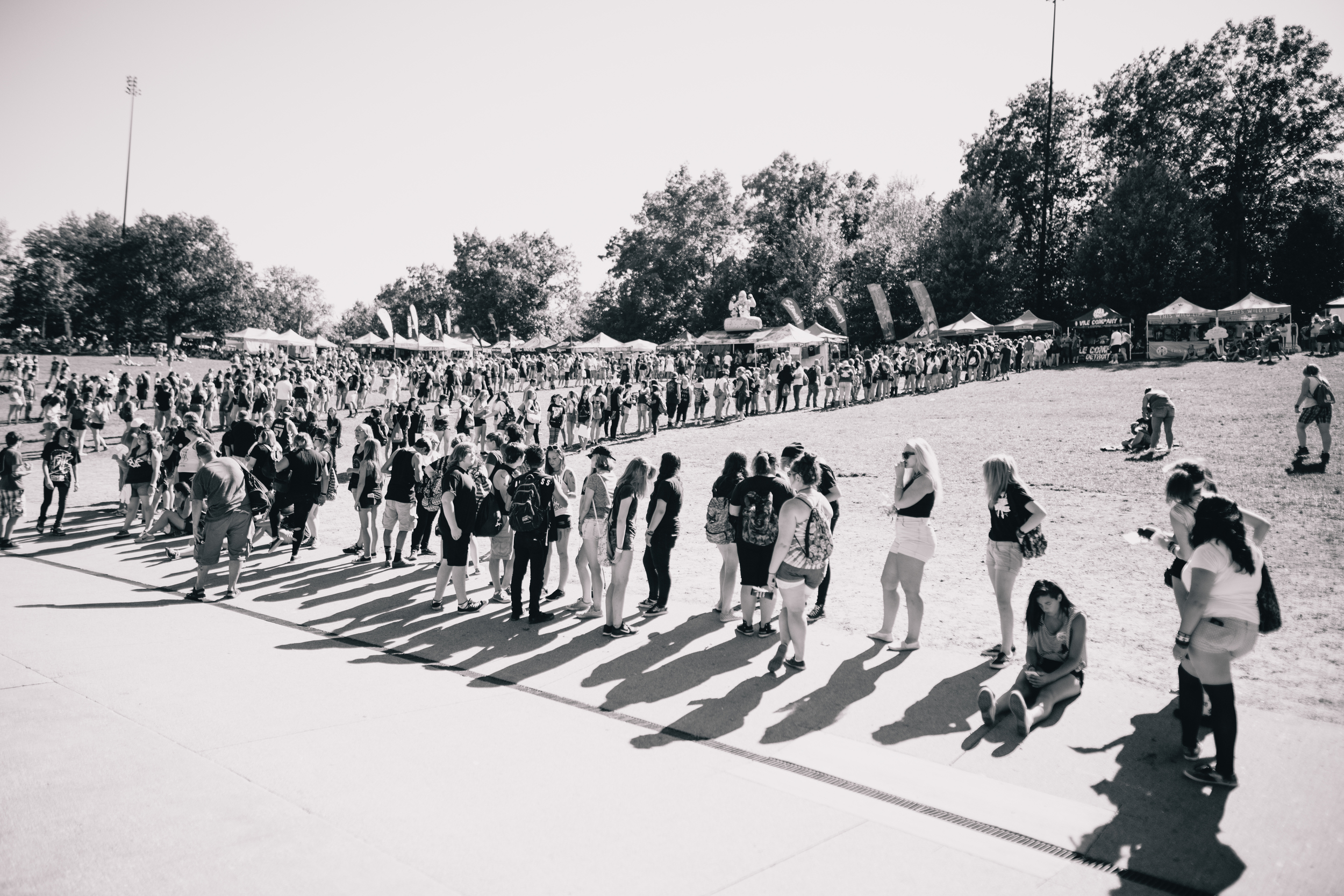 The Youtuber line. If you follow me on Snapchat you know I had a lot of beef with this. All summer I would watch kids stand in this like for hours to meet a few dudes who have gained recognition through Youtube video blogs. . Many kids came to Warped for this reason alone. I'm all for letting people do whatever they want and no disrespect to the hard working Youtubers, but all summer I felt like this was so out of place. Warped always has been about the music and when you spend your day waiting in line to meet a few teenager bloggers I believe it takes away from those values and ultimately your experience. I get that Warped Tour possibly wanted to try something new with this tent, but I think this type of event should be saved for a Youtube Convention or something, not a rock and roll music festival. Not backed. 