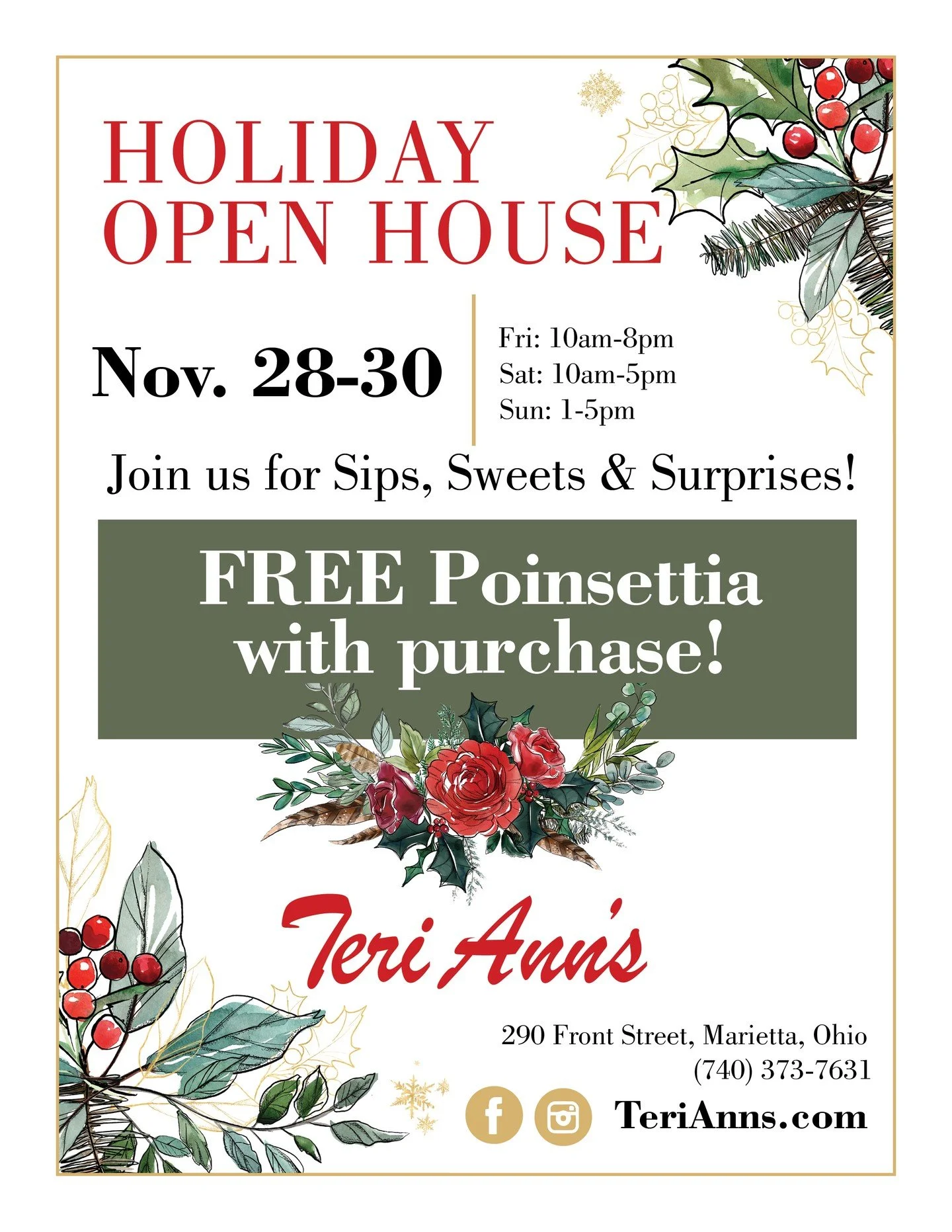 Shop Santa's Favorite shop during our Holiday Open House this weekend! Free poinsettia with purchase.

#terianns #thinkfashion #livelovemov #ohiotheheartofitall #visitmariettaohio #mymarietta