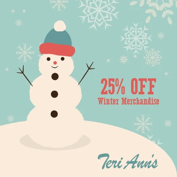 Winter's not over yet! Stop in today to take 25% off winter merchandise❄️
Open 10am-5pm
