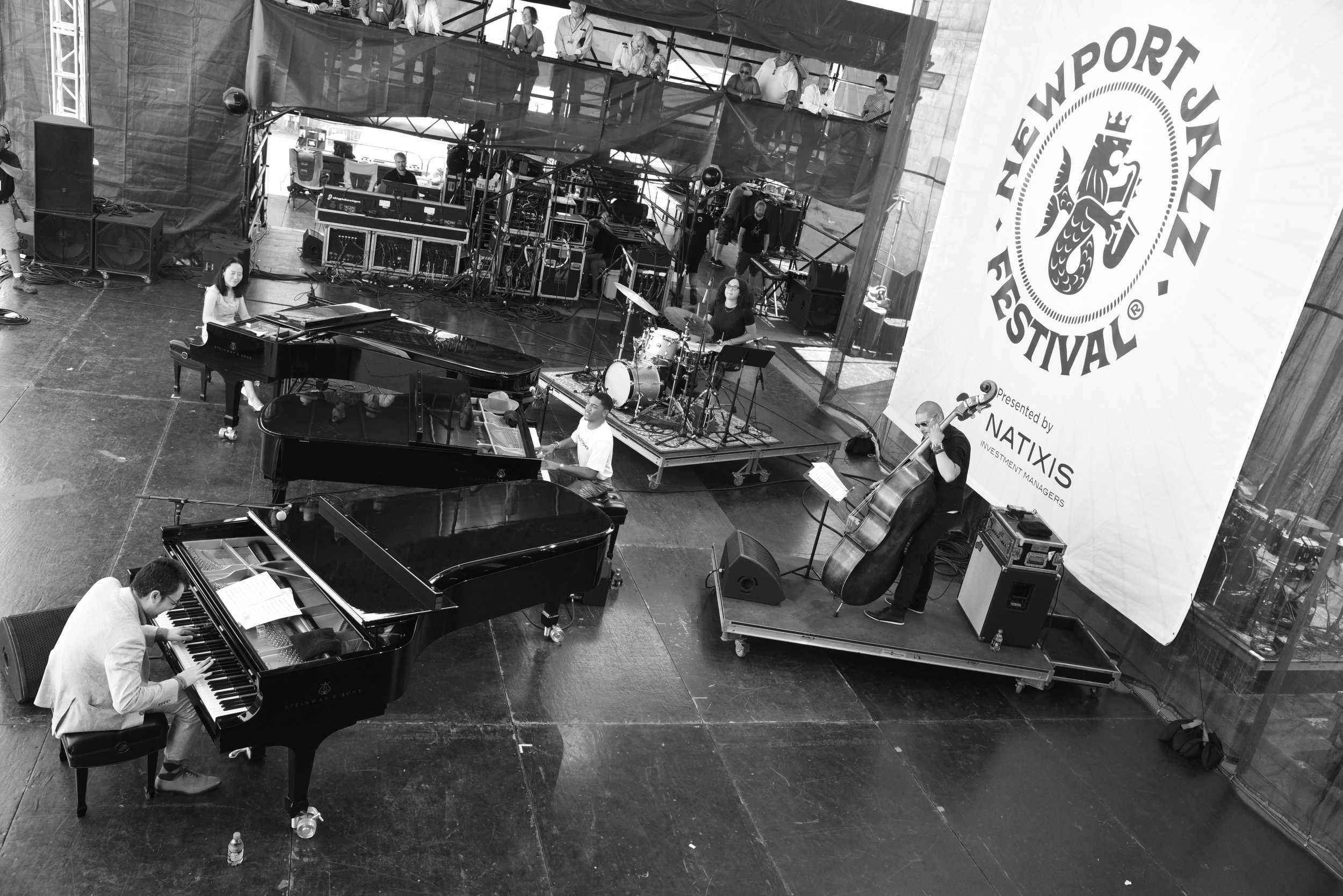 Christian Sands, Helen Sung, Tadataka Unno, Luques Curtis and Savannah Harris at Newport Jazz Festival 8.4.2019