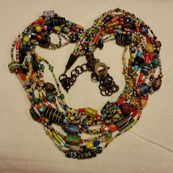 African Trade Bead Multistrand Necklace