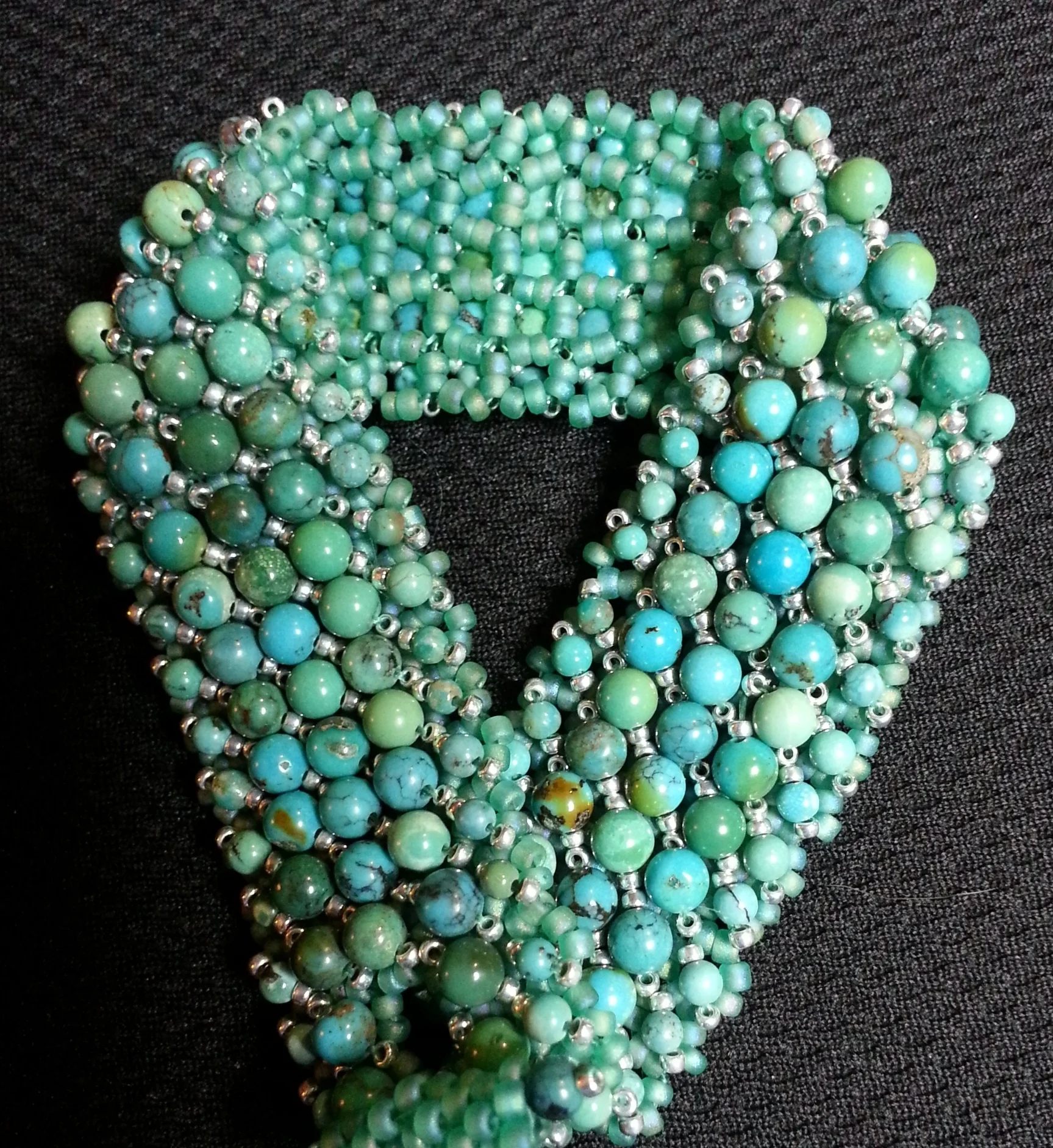 Turquoise Embellished Right Angle Weave Bracelet