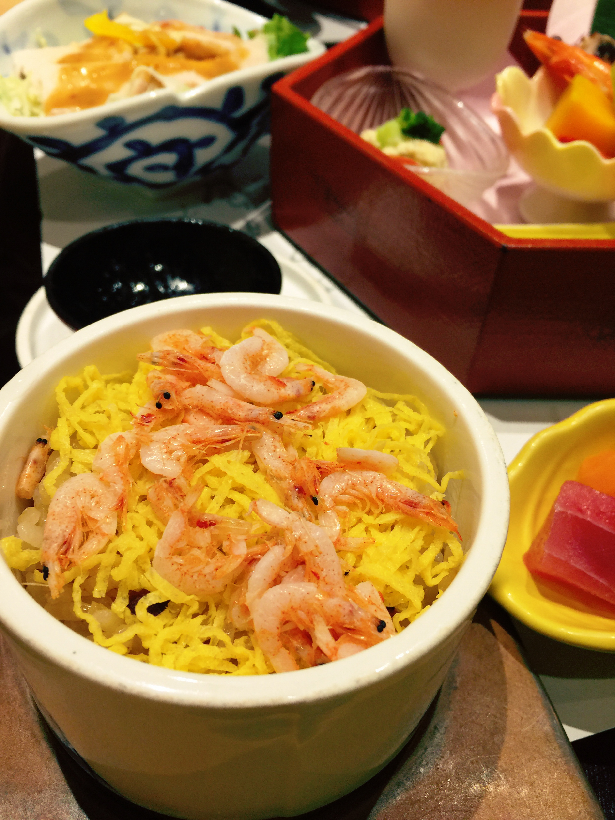 part of the Kaiseki ryori, Sakura Shrimp on seaoned rice