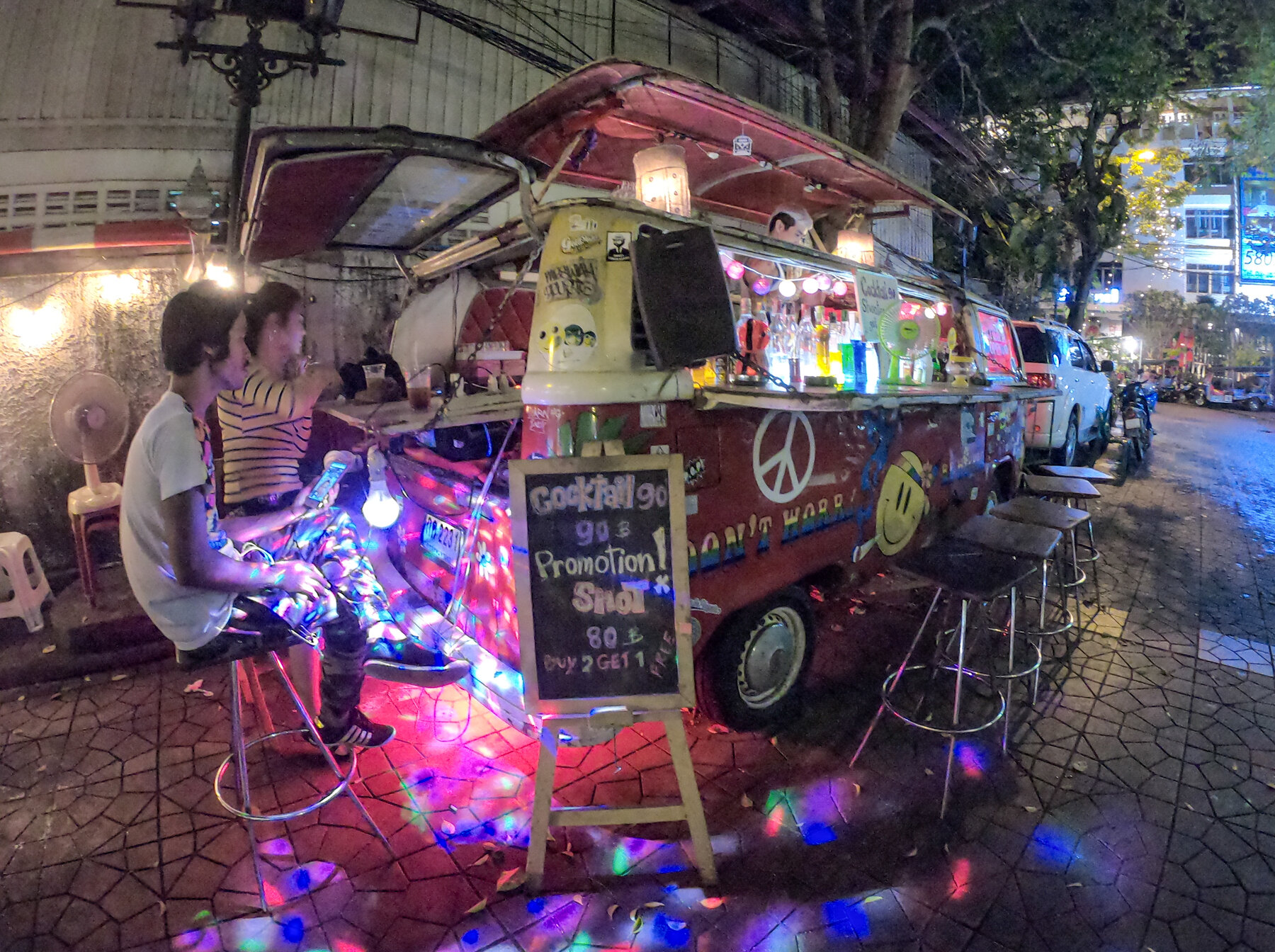 a cute little van turned into a mobile bar