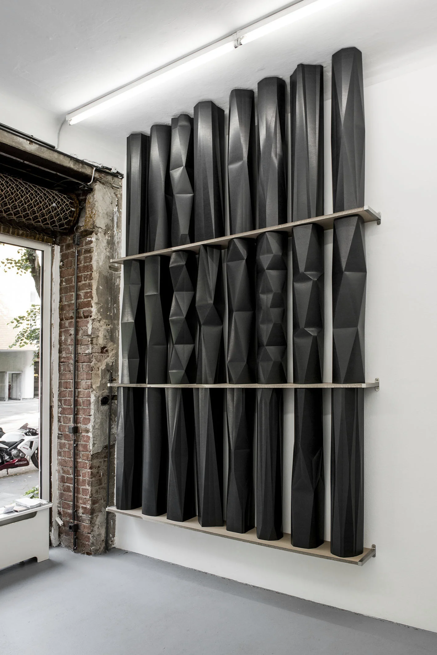 In Planning paper, paperboard (313x211x24cm) Gallery Gilla Loercher. 2014 (see video)