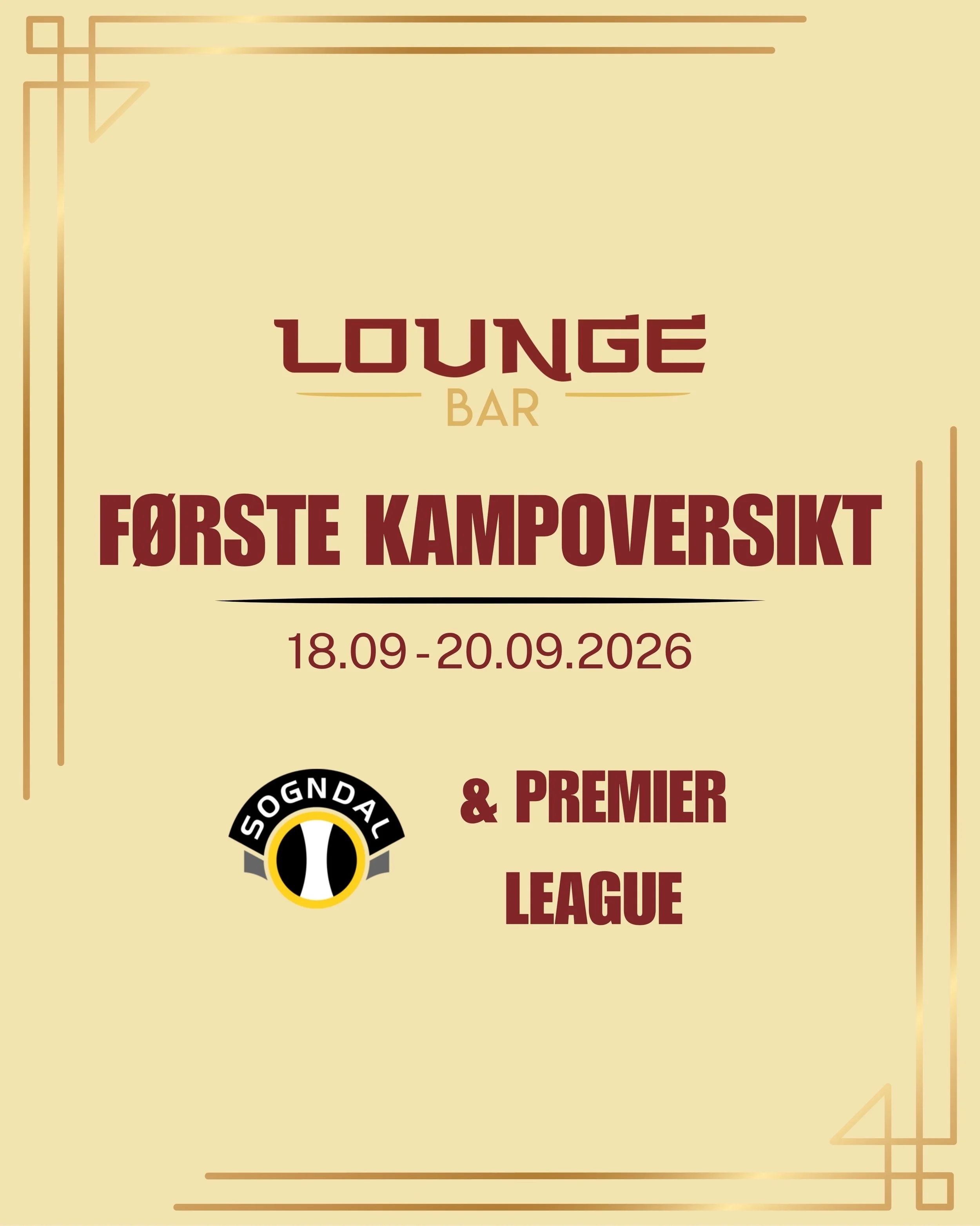 F&Oslash;RSTE KAMPOVERSIKT ER UTE ⚽

No kan du sj&aring; kva kampar som st&aring;r p&aring; planen i Loungen p&aring; Malin.

Vi kjem fortl&oslash;pande til &aring; oppdatere med Sogndal Fotball, Premier League, Champions League og landskampar.