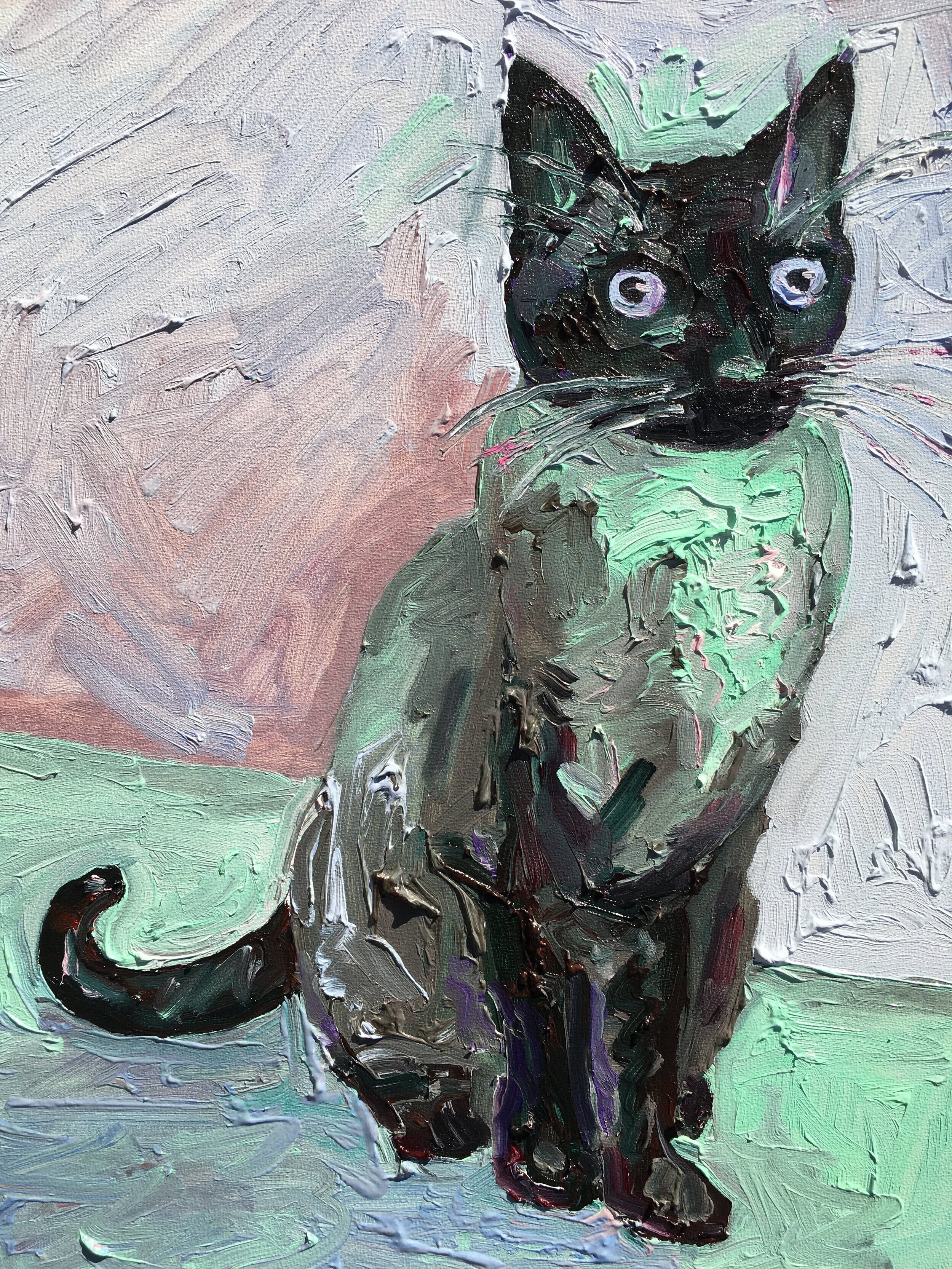 Untitled (Charlie Cat), Oil on Panel, 14"x11" 