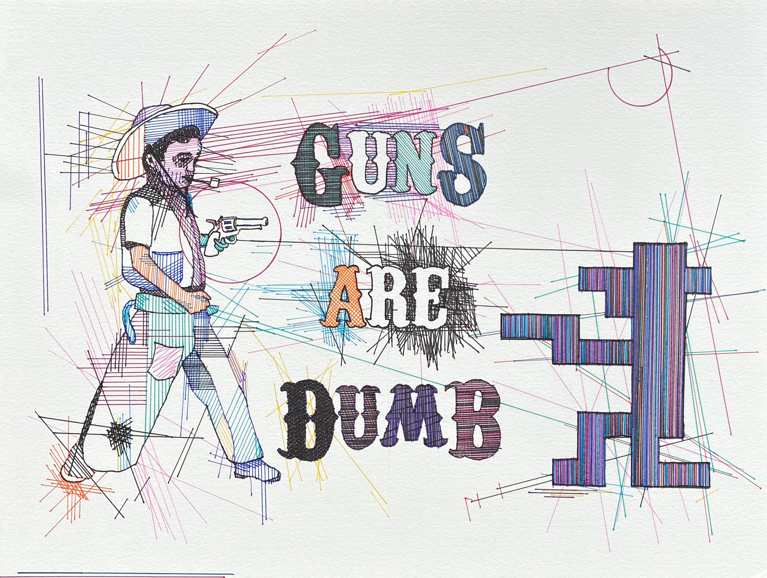 Guns are Dumb, ink on paper, 12"x16"