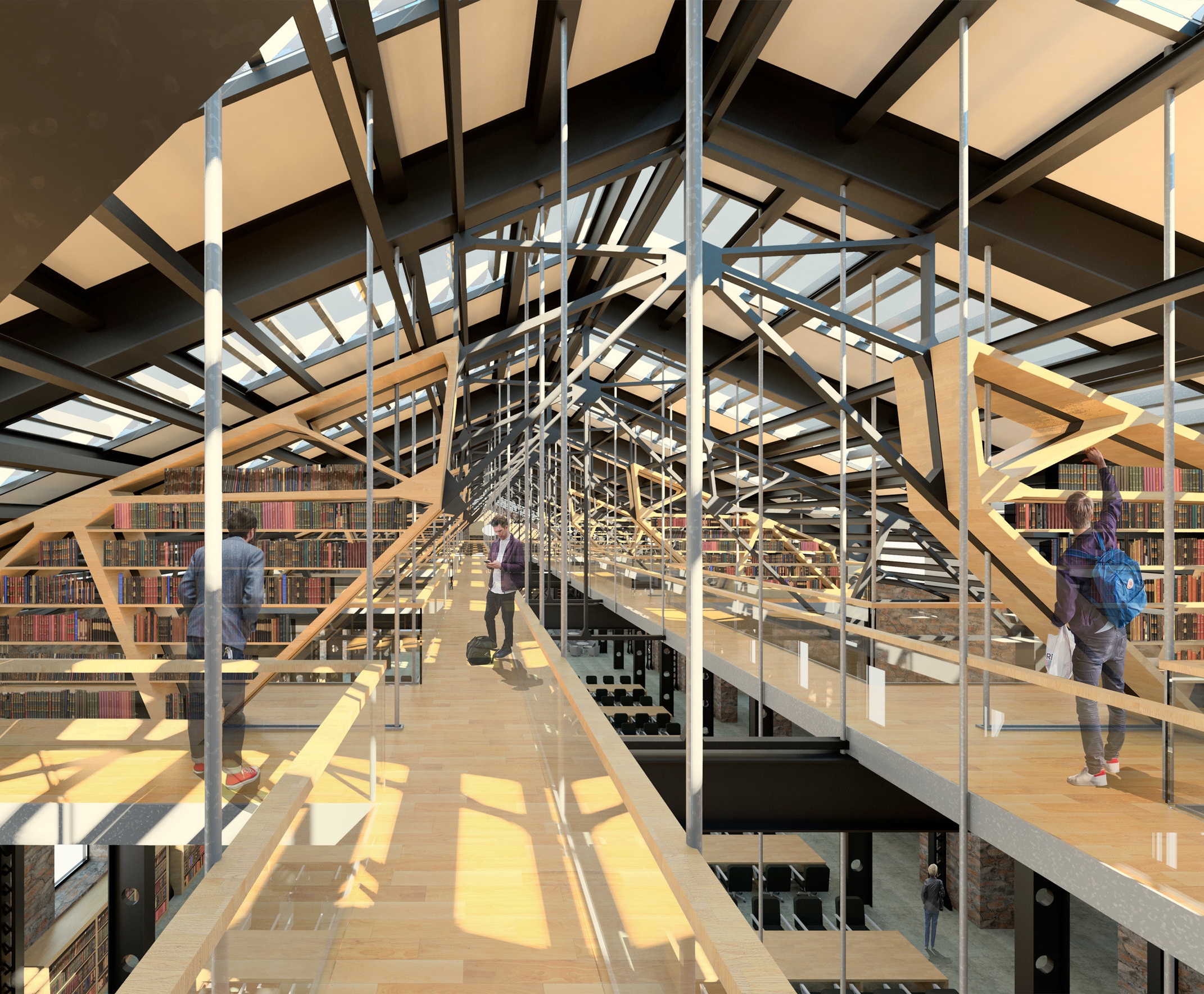 Interior Perspective View of the Library (Mezzanine)