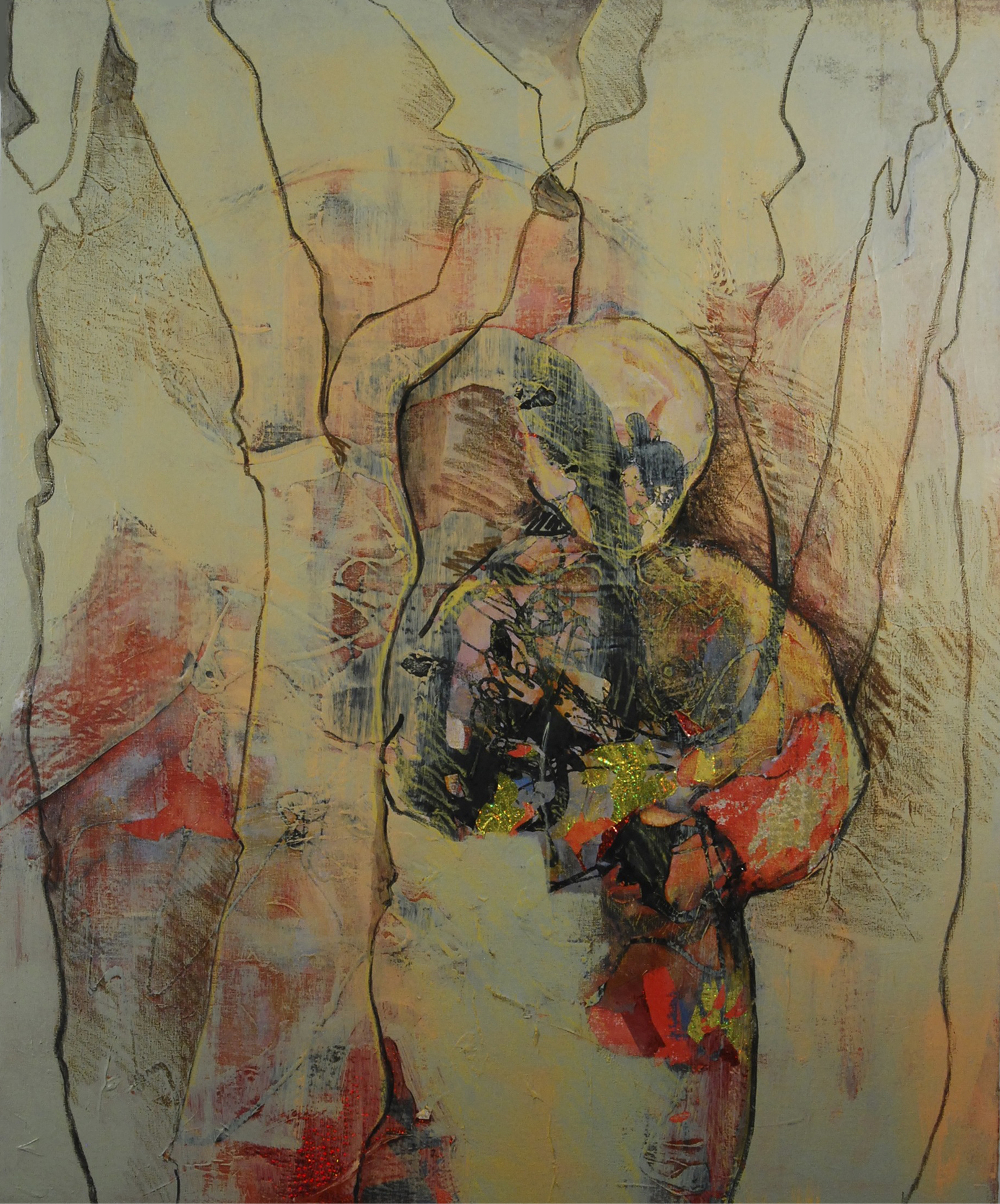 Gaze 3, Acrylic, enamel paint, paper collage on linen, 40x48 inches, 2014