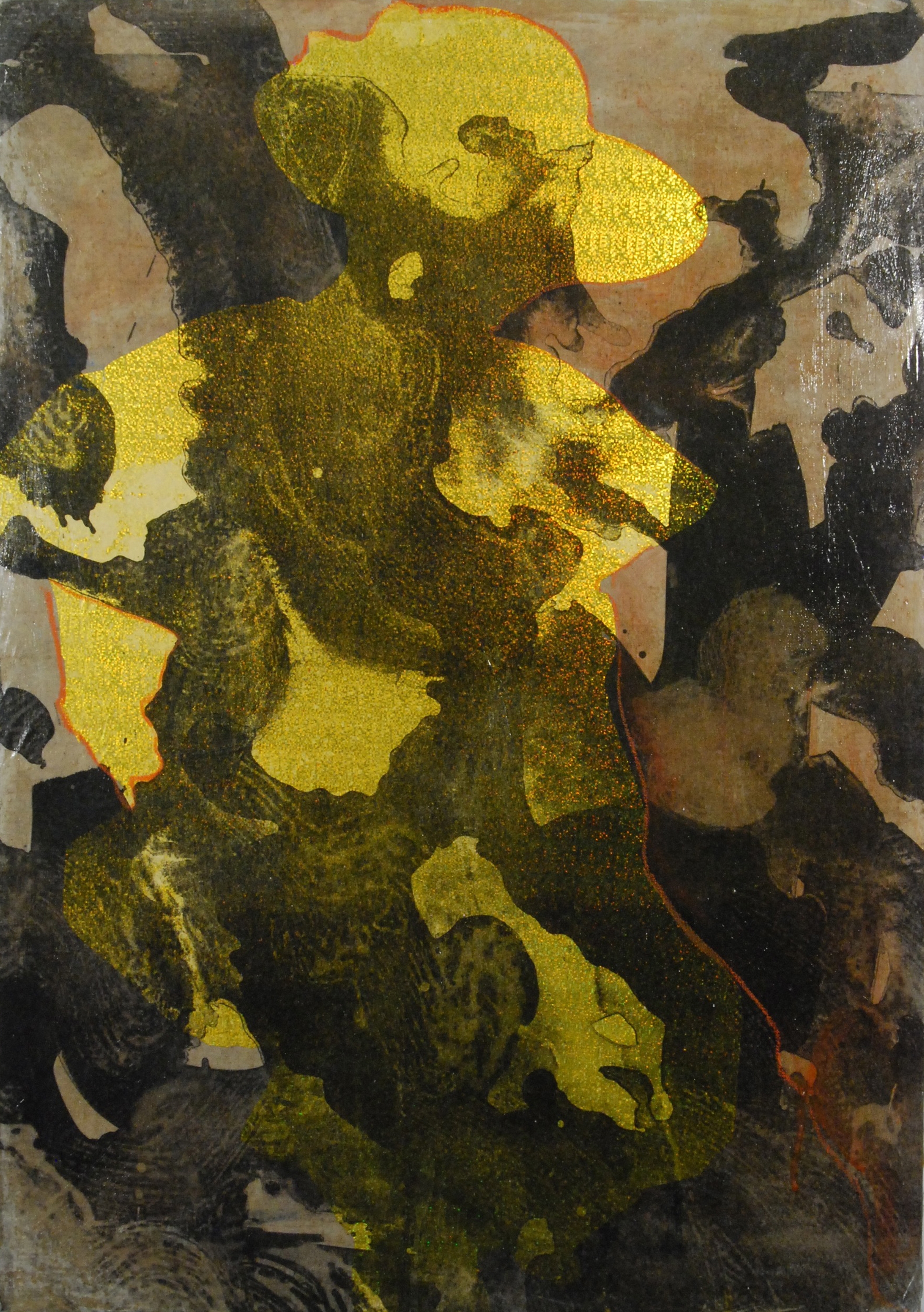 Gold, Stone lithograph and paper collage on linen, 34x24 inches, 2014