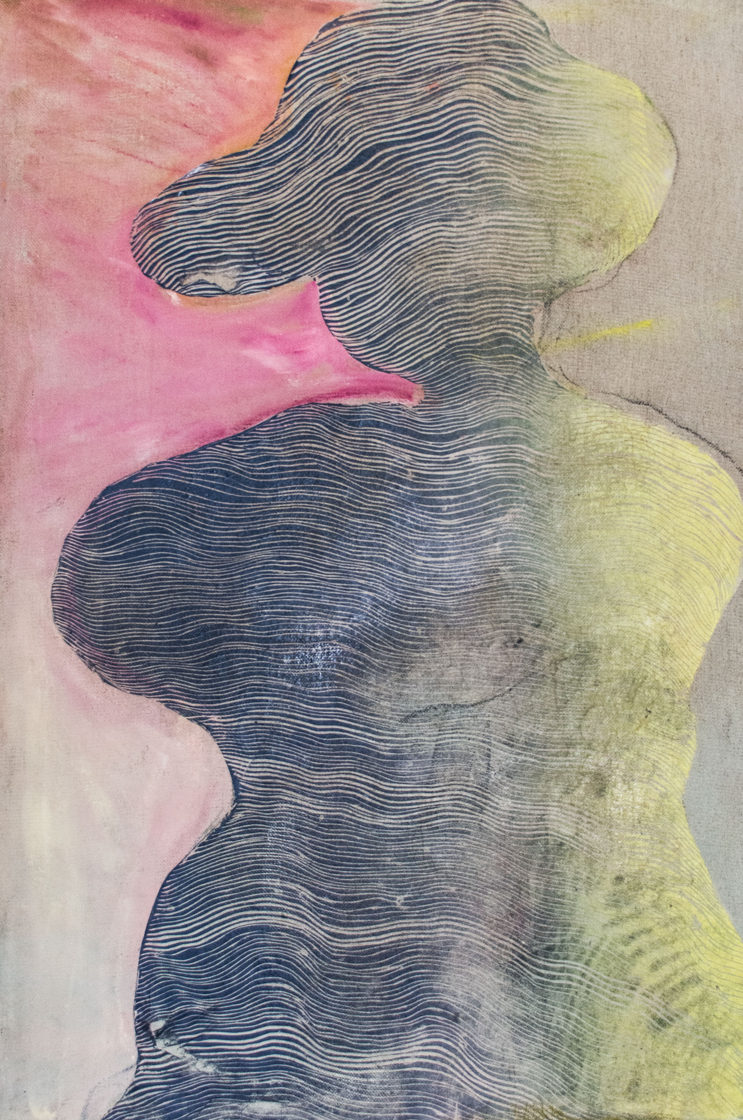 Border , Oil and relief-printed collage on linen, 28x39 inches, 2014