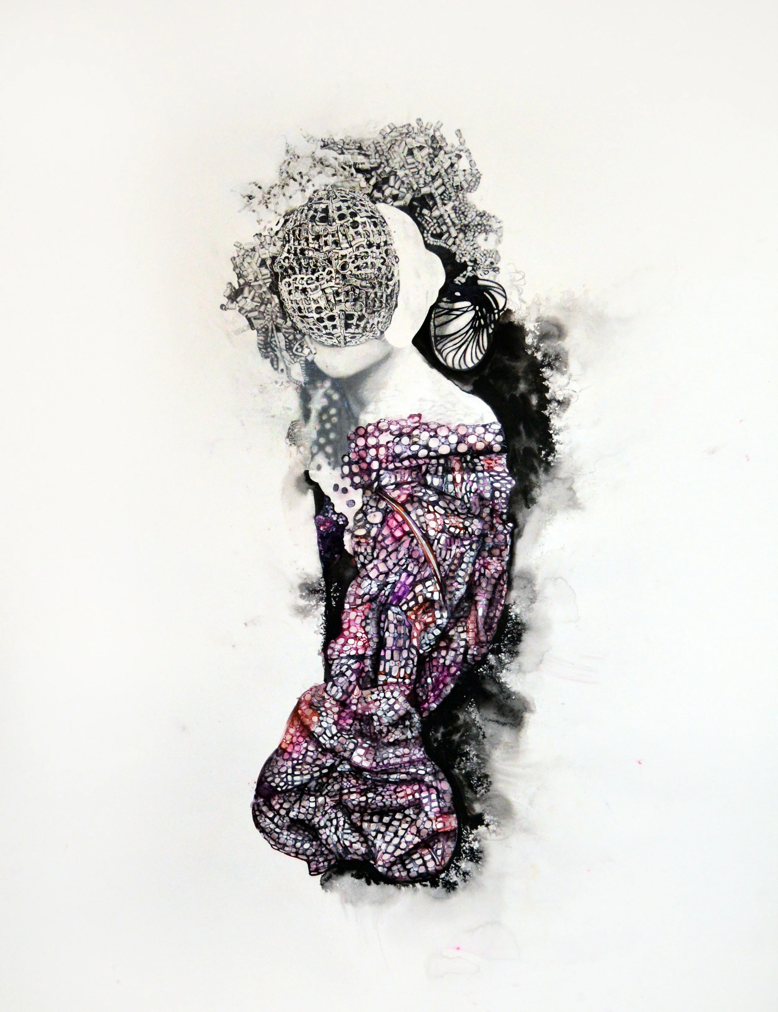 Unmask #2 Ink, watercolour and pencil on paper, 90x110cm